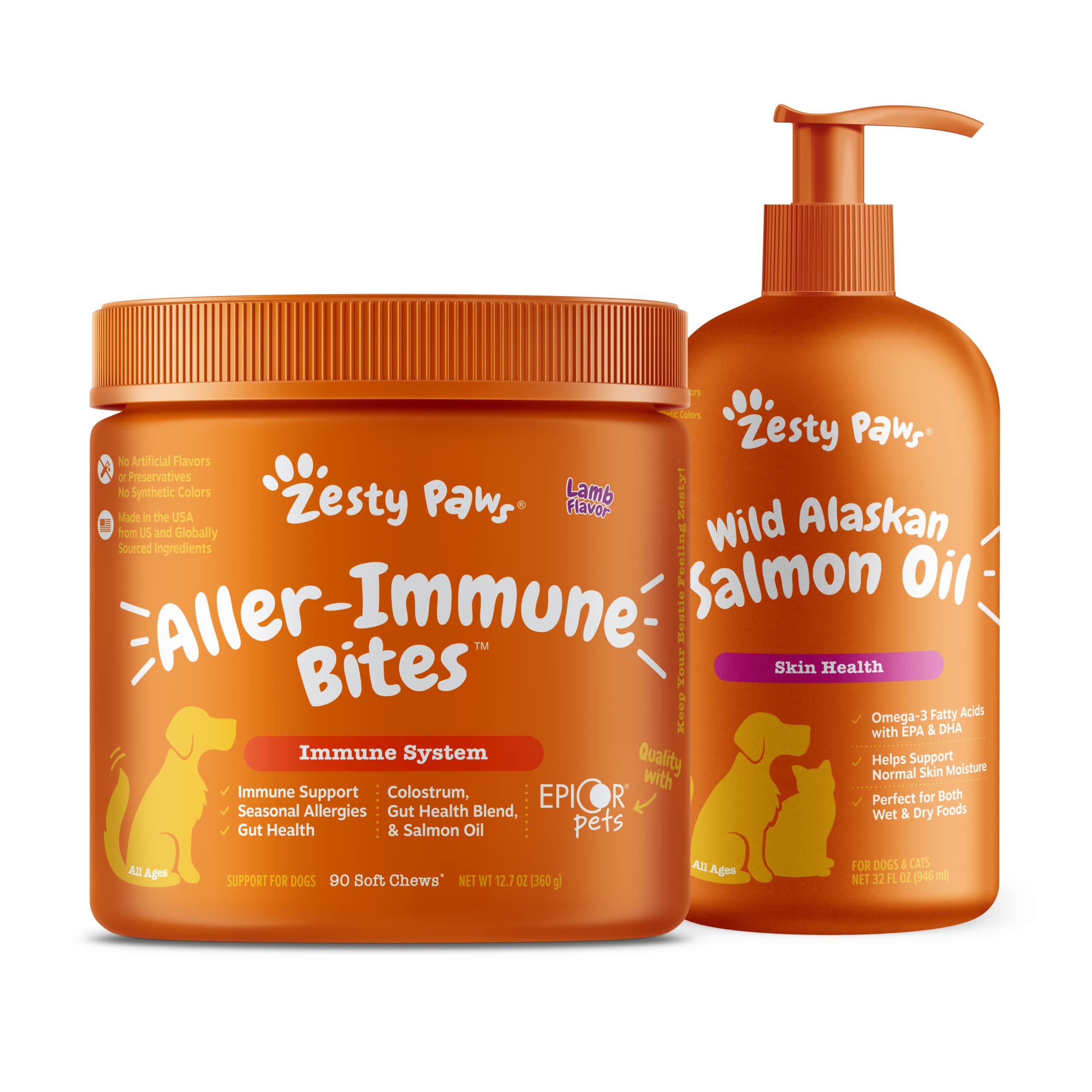 Allergy Immune Supplement for Dogs Lamb- with Omega 3 Wild Alaskan Salmon Fish Oil + Pure Wild Alask