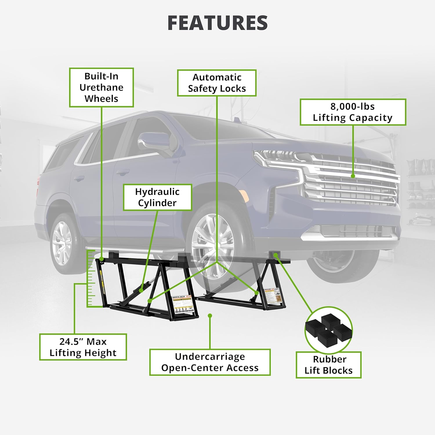 QuickJack 8000TL Portable Car Lift with 8,000lb Capacity, with 110V Power Unit, Safe & Portable Design Garage Lift for Home, Garage, Shop, or Mechanic Auto Repair 8,000 lb image 5 of 8 B0F2BBTV6G