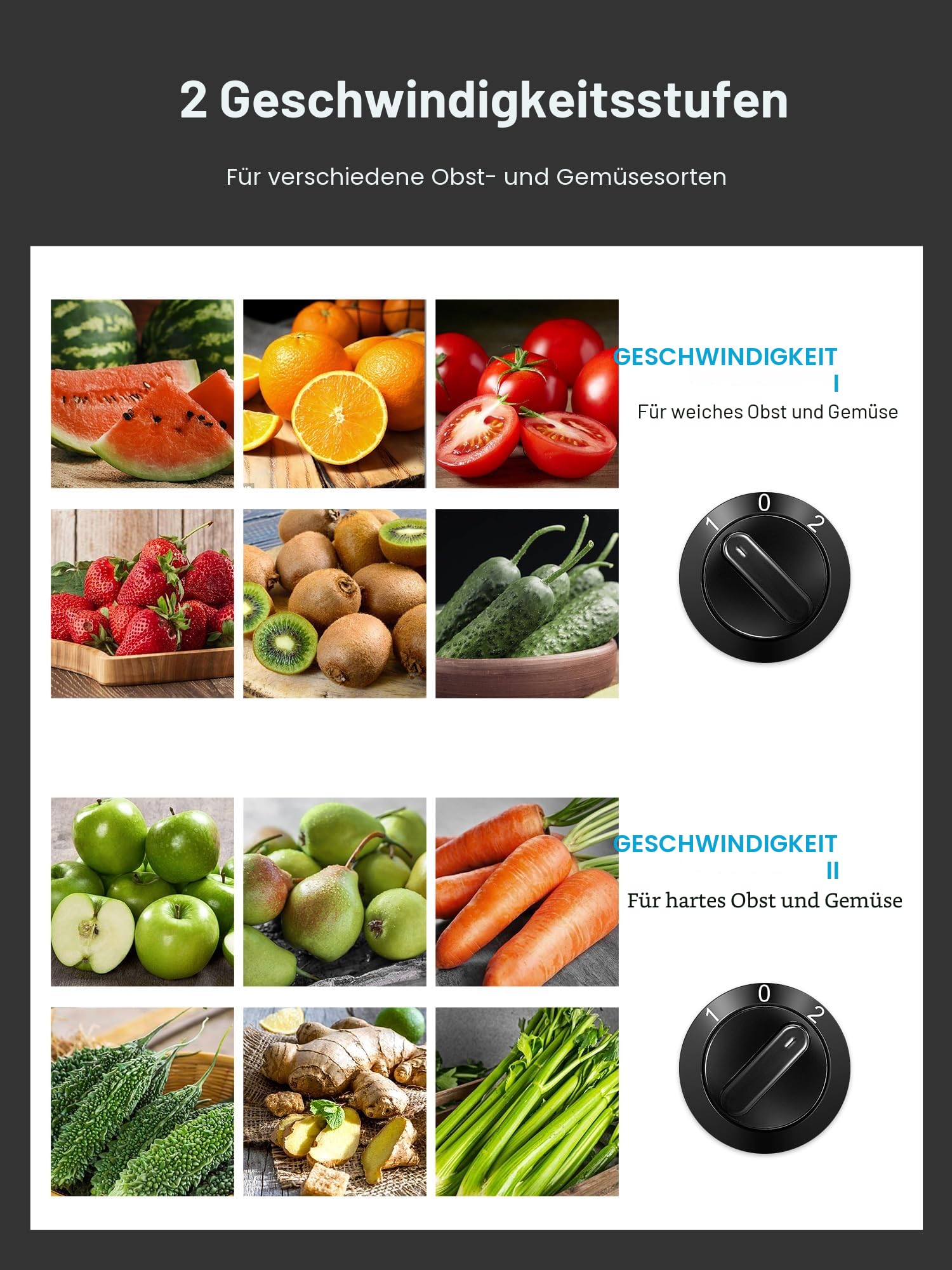 Entsafter Gemüse und Obst, Zentrifugaler 800 W, 72 mm Einfüllöffnung, BPA-frei, Schwarz