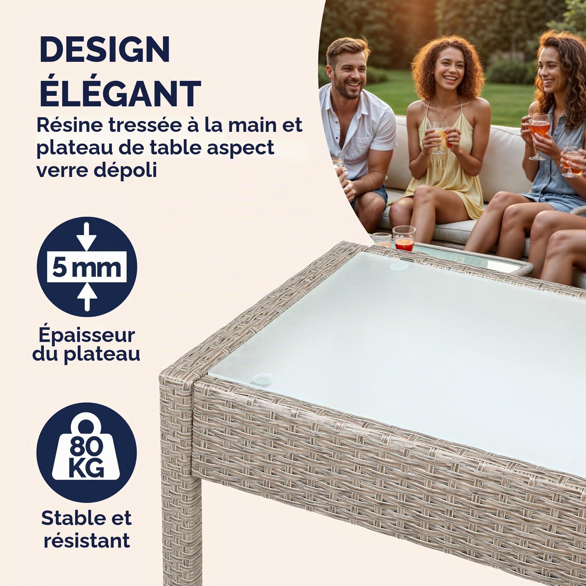 Casaria® Salon de Jardin en Polyrotin Crème 4 Personnes 2 chaises 1 Banc Meubles d'extérieur Jardin terrasse Balcon résistant intempéries