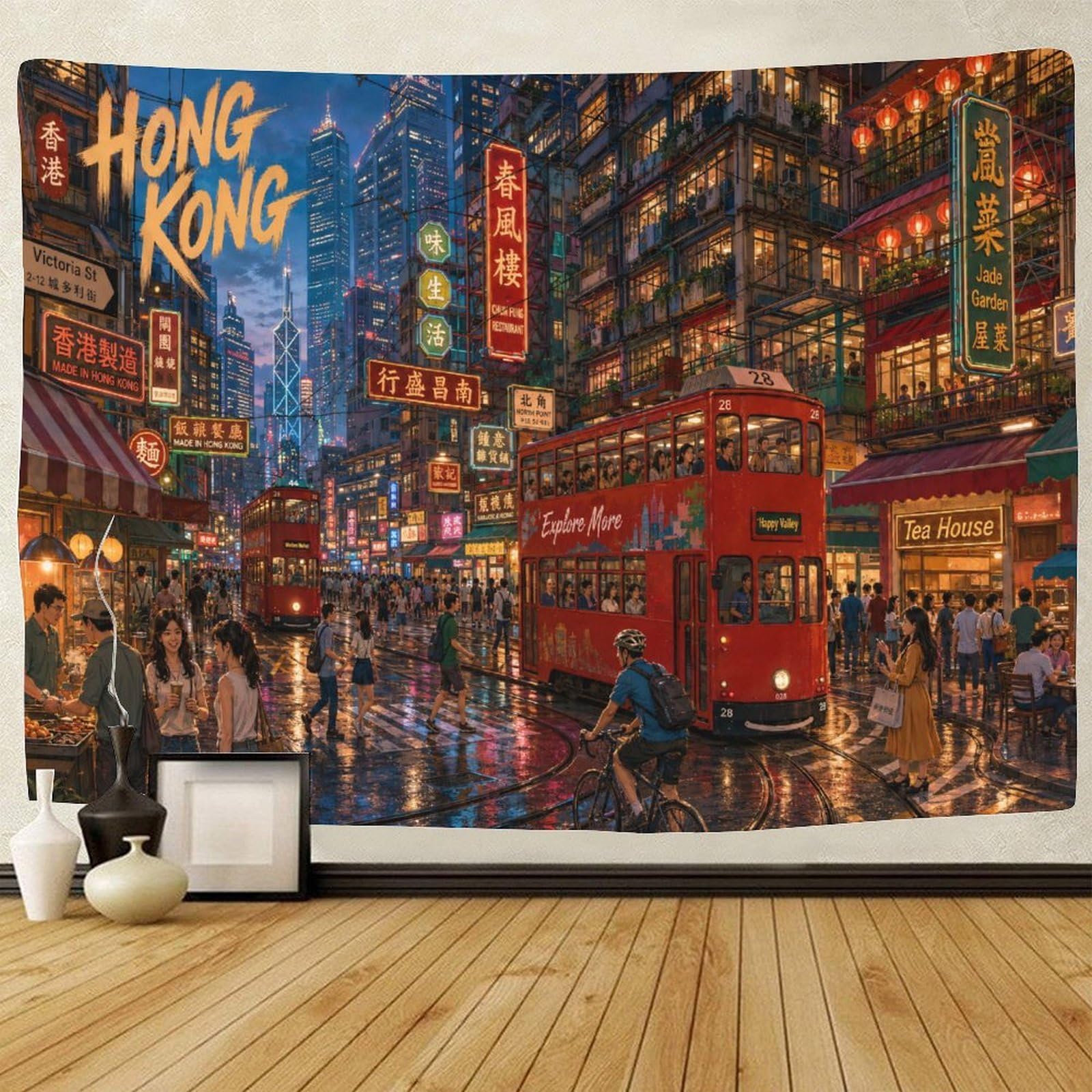 ASDFGHJKLZA Hong Kong Cityscape Tapestry for Bedroom 3D Print Wall Art Decor Tapestries Poster Home Decoration Bedroom Dorm 130cmx150cm