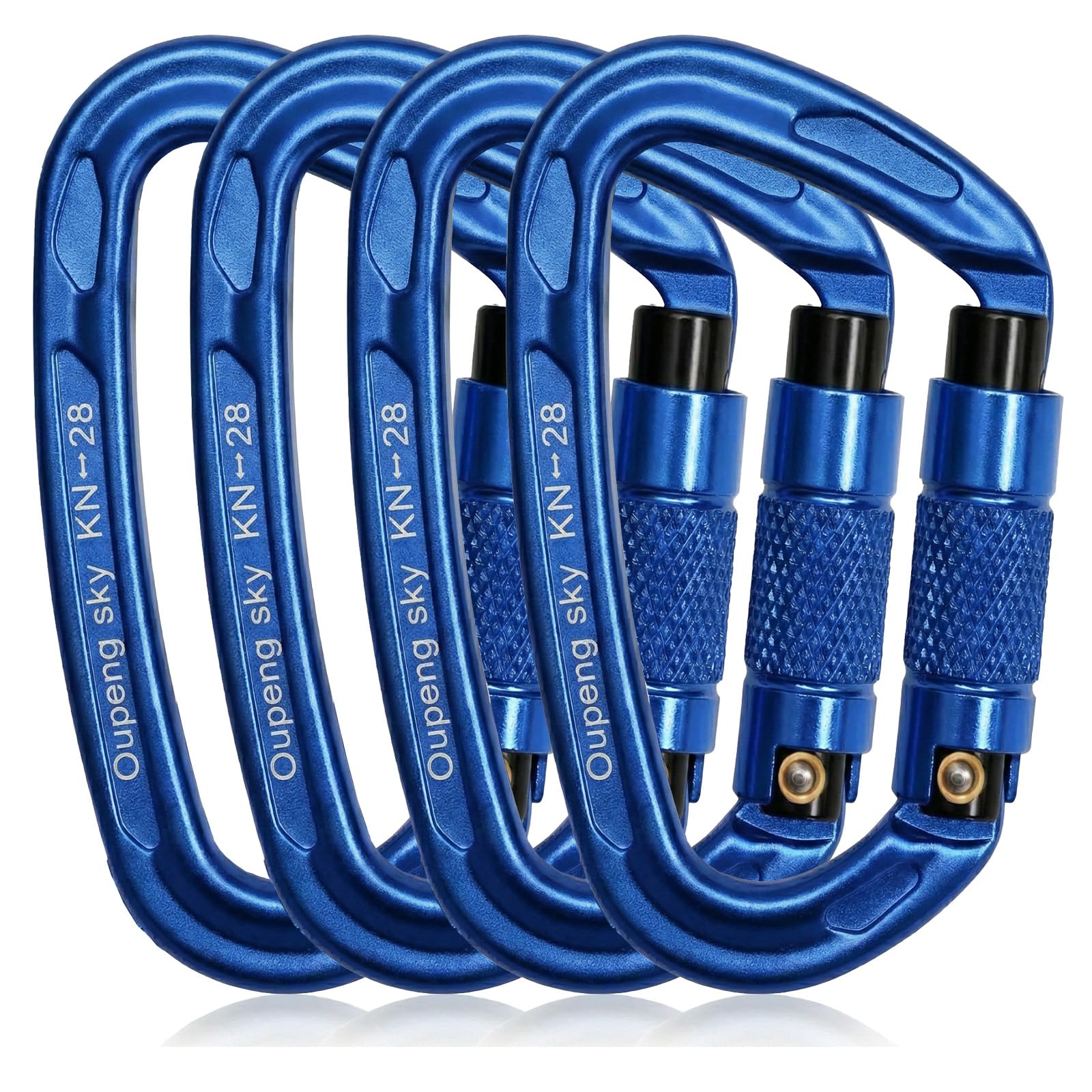 Mousquetons à verrouillage automatique – 28 kN (2 800 kg) mousquetons robustes, 4 grands mousquetons pour porte-clés, hamac, camping, gym, randonnée, extérieur, laisse pour chien