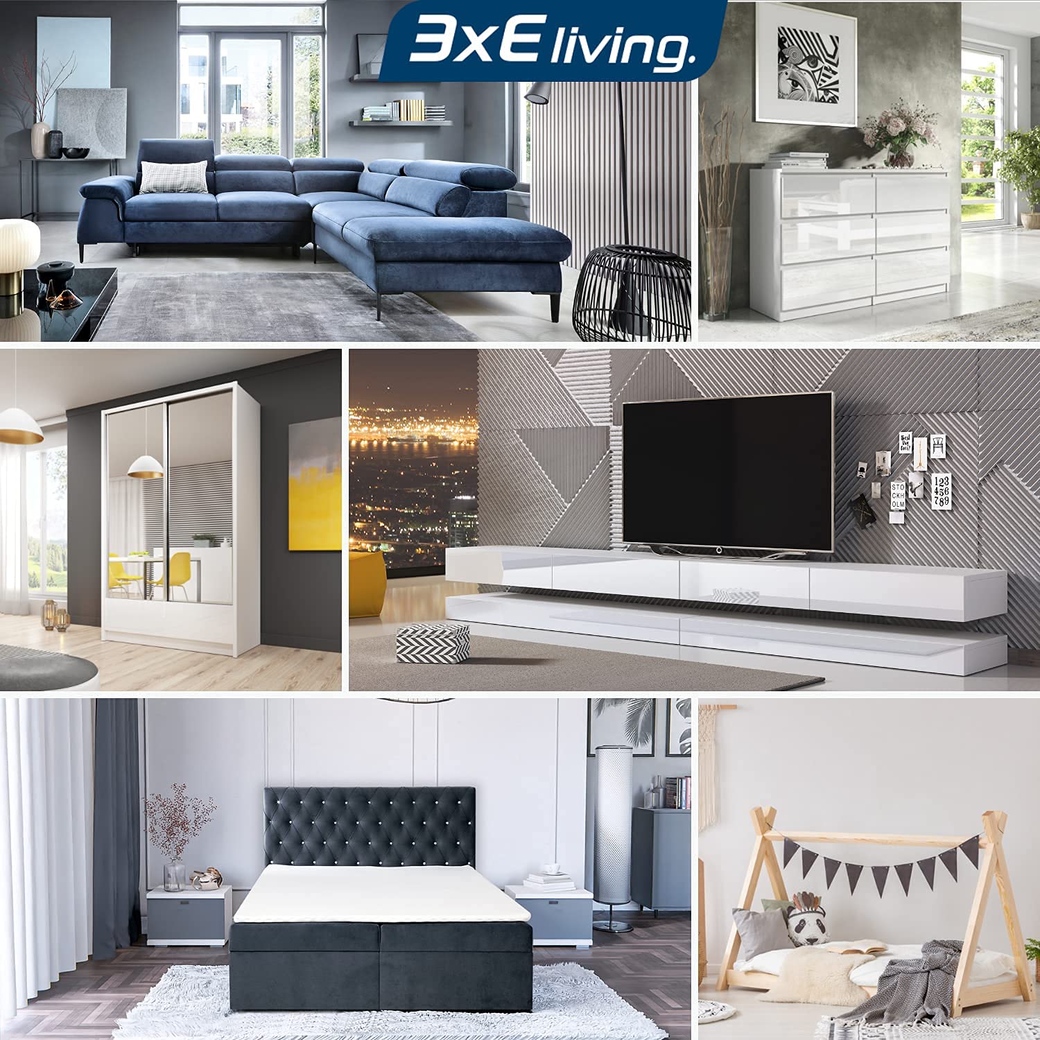 3E 3xE living.com Elegante e spaziosa cassettiera Demii 4 cassetti 102cm, colore bianco, perfetta per il soggiorno, l'ufficio, la camera da letto, dimensioni: 70 x 39 x 101 cm