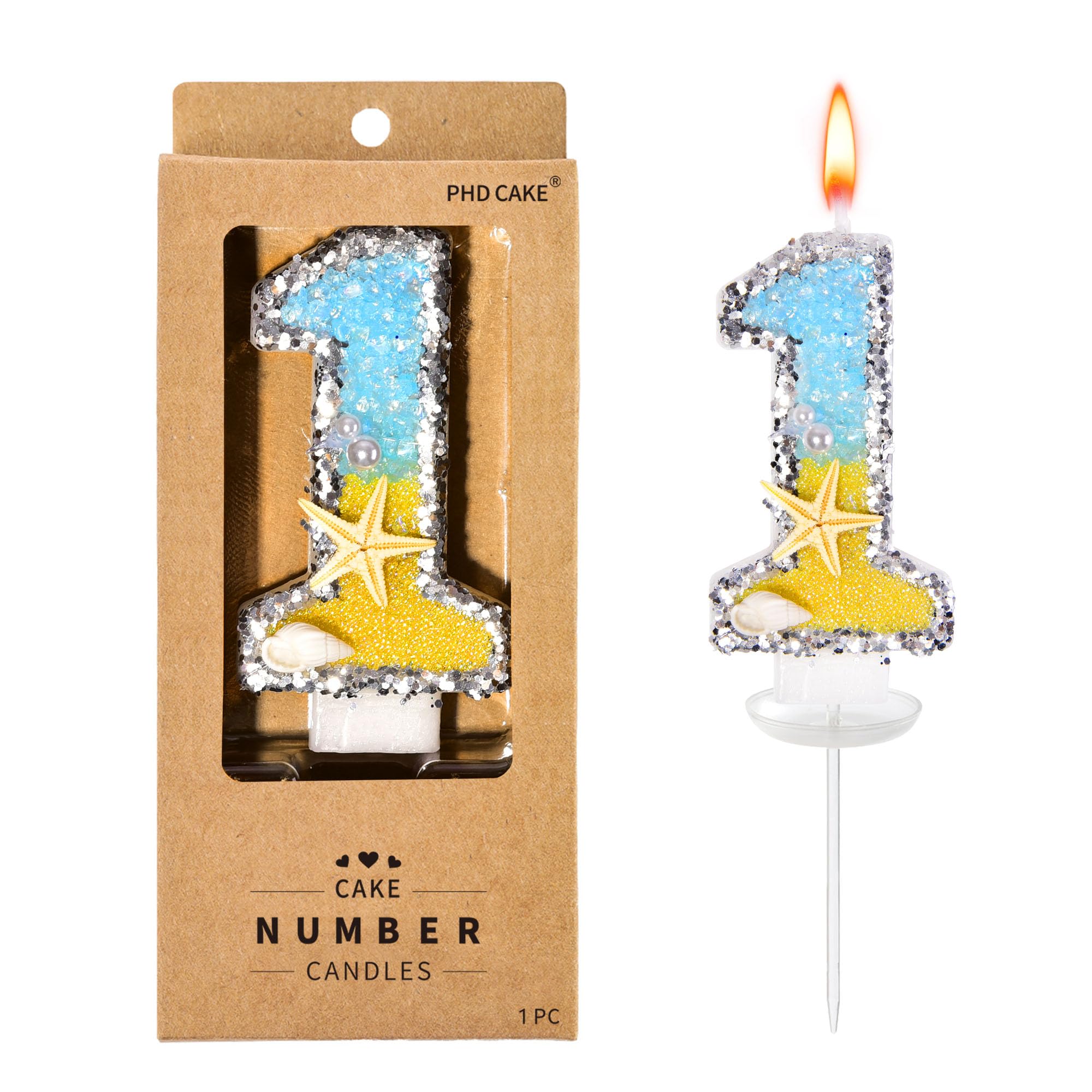 PHD CAKE Bougies d'anniversaire de plage numéro 1 de 7,9 cm, bougies d'anniversaire sur le thème de la plage, bougies de fête