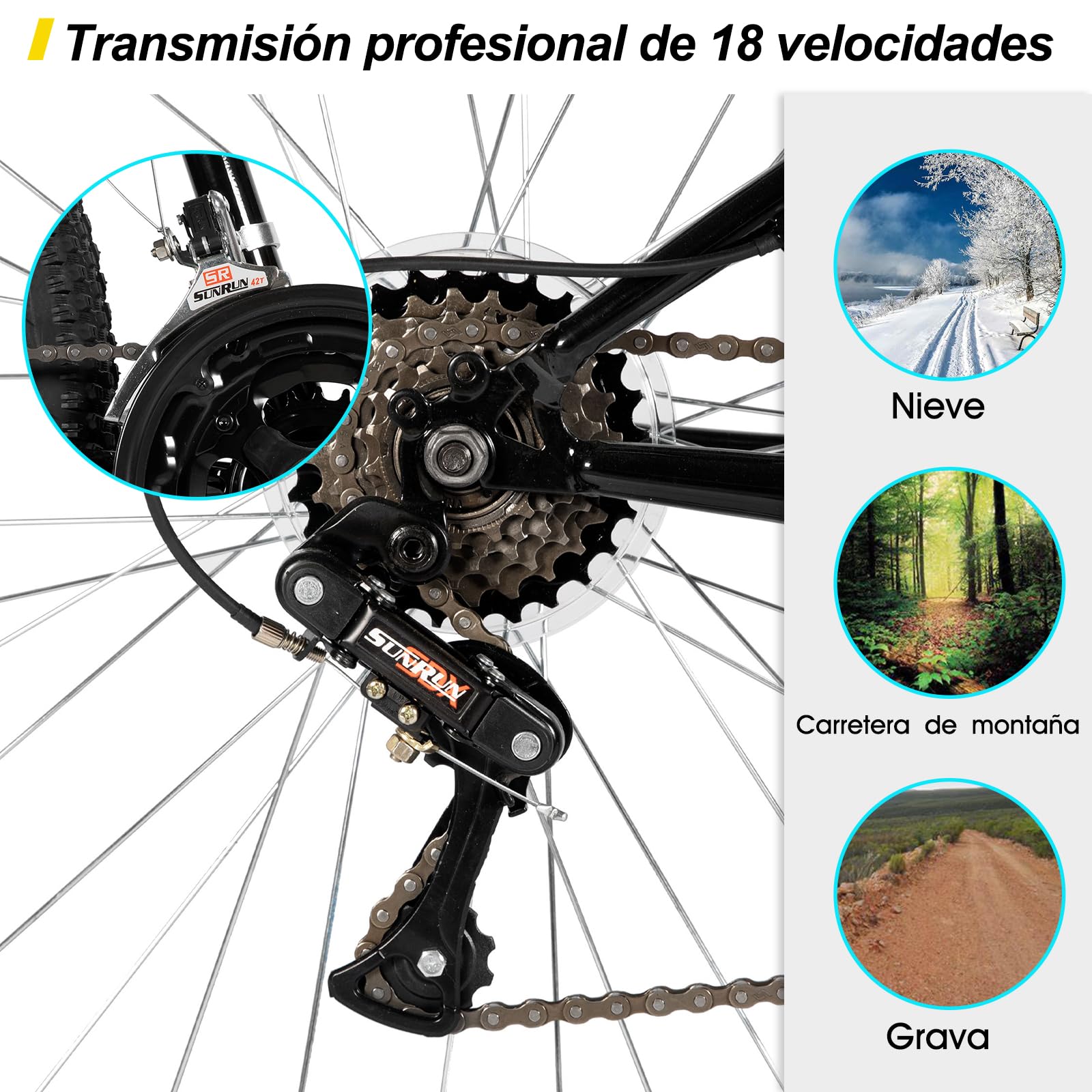 Hiland Bicicleta de Montaña 26/27,5/29 Pulgadas, 18 Velocidades para Mujeres y Hombres, Bici Adulto, Bicicleta de Montaña Frenos en V, MTB con Cuadro de Acero de Alto Carbono, Negro/Azul/Gris