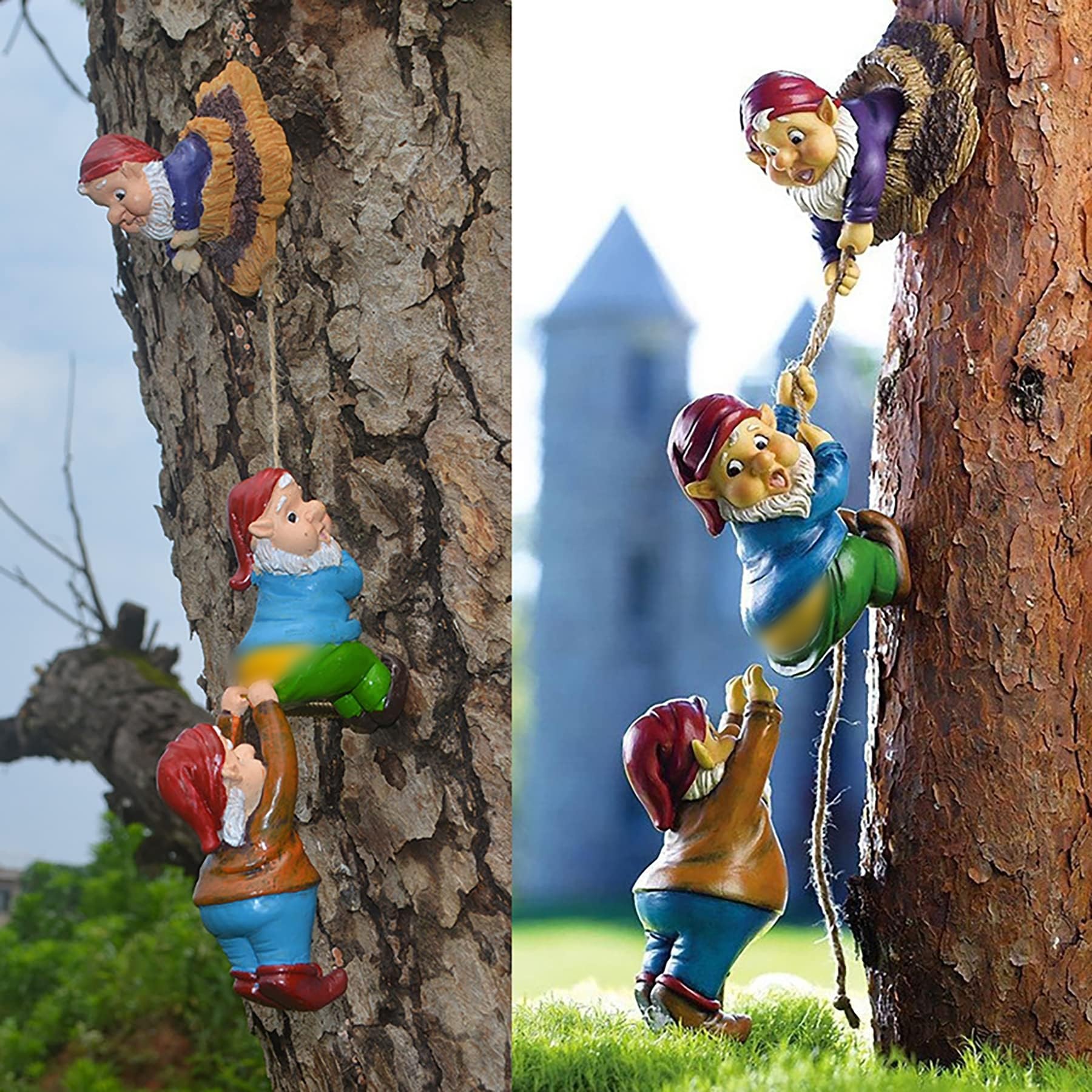 coolboy Climbing Rope Gnomes Garden Statue,Gnom Statue Resin Garden Gnome Tree Hugger Outdoor Decor Accessories,Miniature Figurines Micro Garden Gnome Landscape Figurine Gift for Lawn Balcony Patio