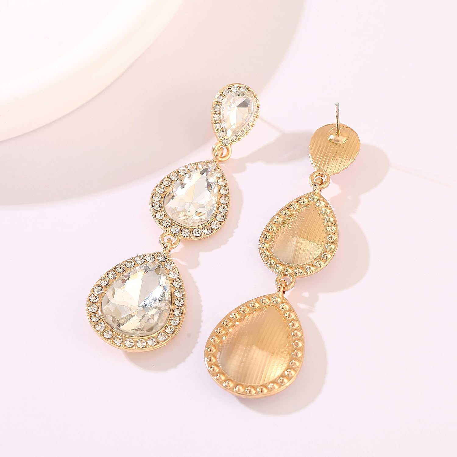 Vintage Rhinestone Teardrop Dangle Earrings Long Dangling Drop Earrings Crystal Chandelier Earrings for Women Wedding Bridal Prom - Image 5