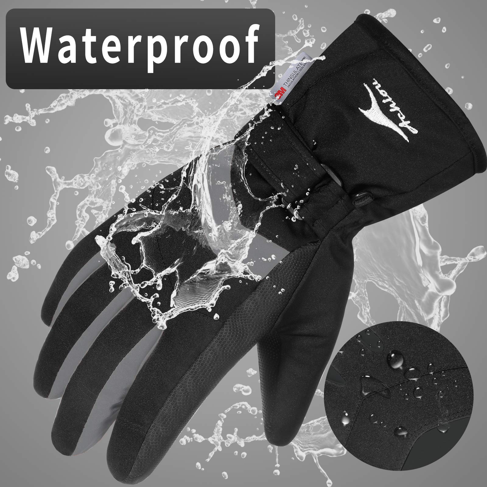 Achiou Gants de ski d'hiver chauds 3M Thinsulate imperméables pour écran tactile homme femme