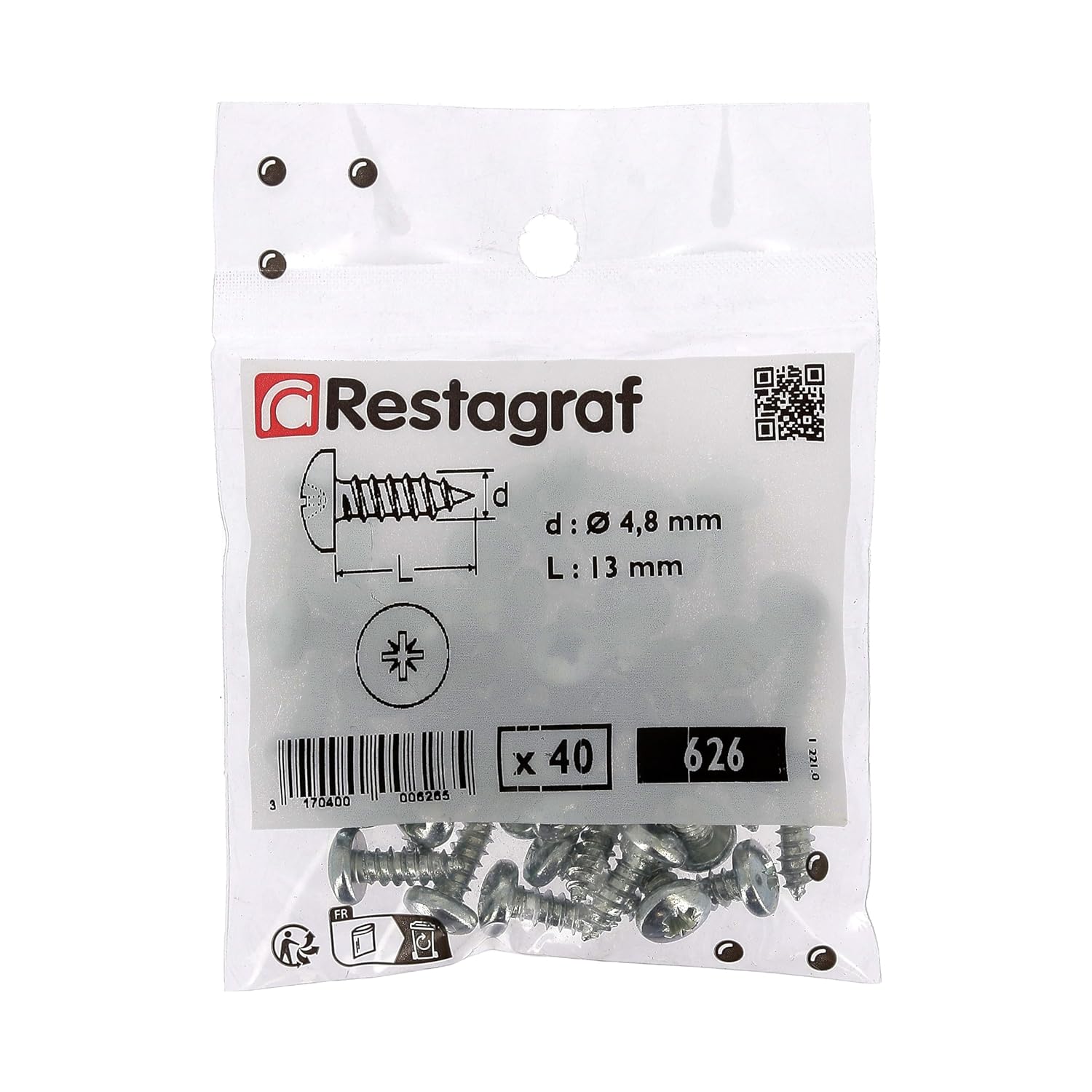 A4 Stainless Steel Pan Head Screw Pozidrive Cylindrical Domed 4.8 mm x 13 mm DIN 7981 White Zinc Pack of 40