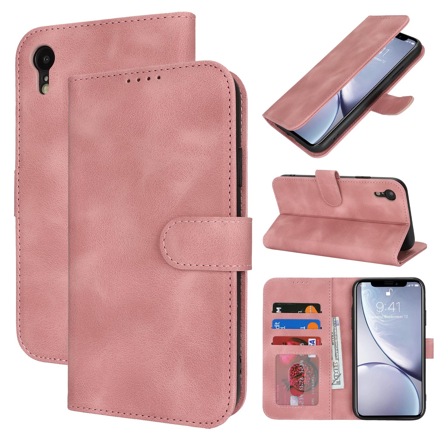 SunYoo for iPhone Xr Case Wallet with Card Holder,for iPhone Xr Wallet Case for Women Men,PU Leather Card Slots Magnetic Buckle Stand Flip Phone