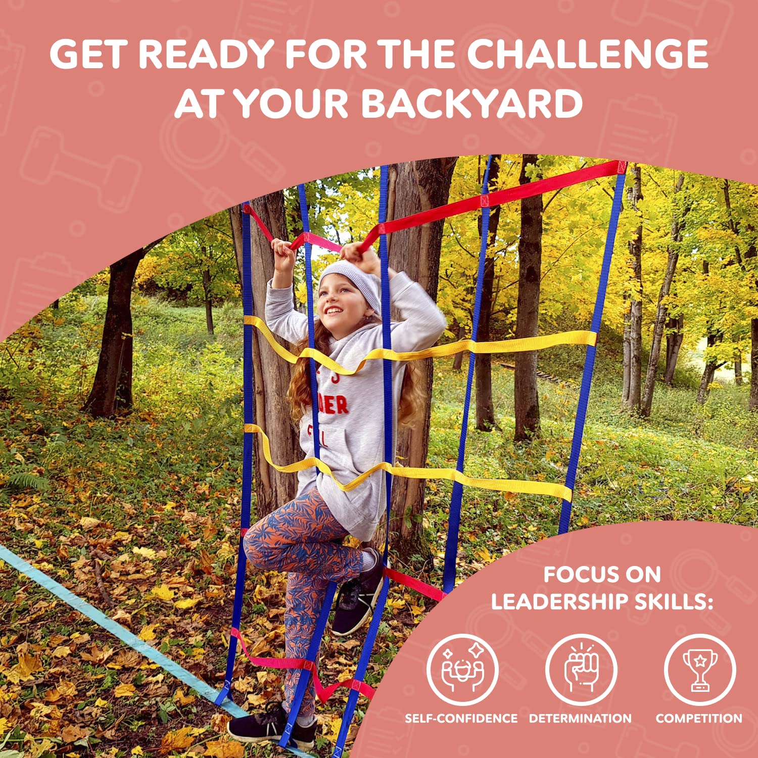 Obstacle Course Klimnet Voor Ninja Slackline - 2 Meter, Met Grondverankering Voor Hindernisbaan In De Tuin Klimnet Voor Kinderen