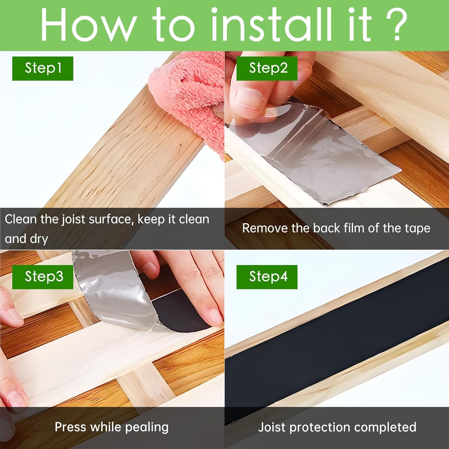 Joist Tape 2" x 50' - Butyl Joist Flashing Tape for Wood Decks & Roof - Weather-Resistant - 8 Rolls