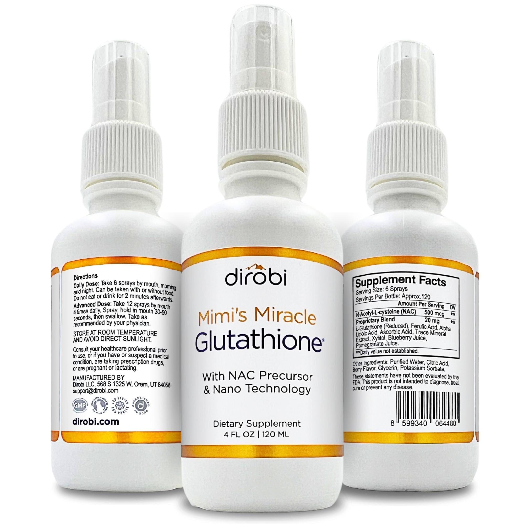 Mimi's Miracle Glutathione Spray, Sublingual Antioxidant, Reduced Glutathione Supplement with Ascorbic Acid, Blueberry & Pomegranate Extracts, Spray Dosage for Adults & Kids, 2 Ounces