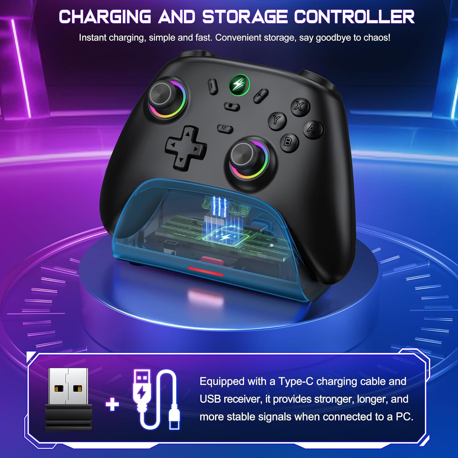 Switch Controller for Switch 1/2/Lite/OLED, Hall Joystick Wireless Switch Pro Controller with Charging Dock, support iOS/Android/Windows PC, Switch Remote with Turbo/Motion Control/Vibration