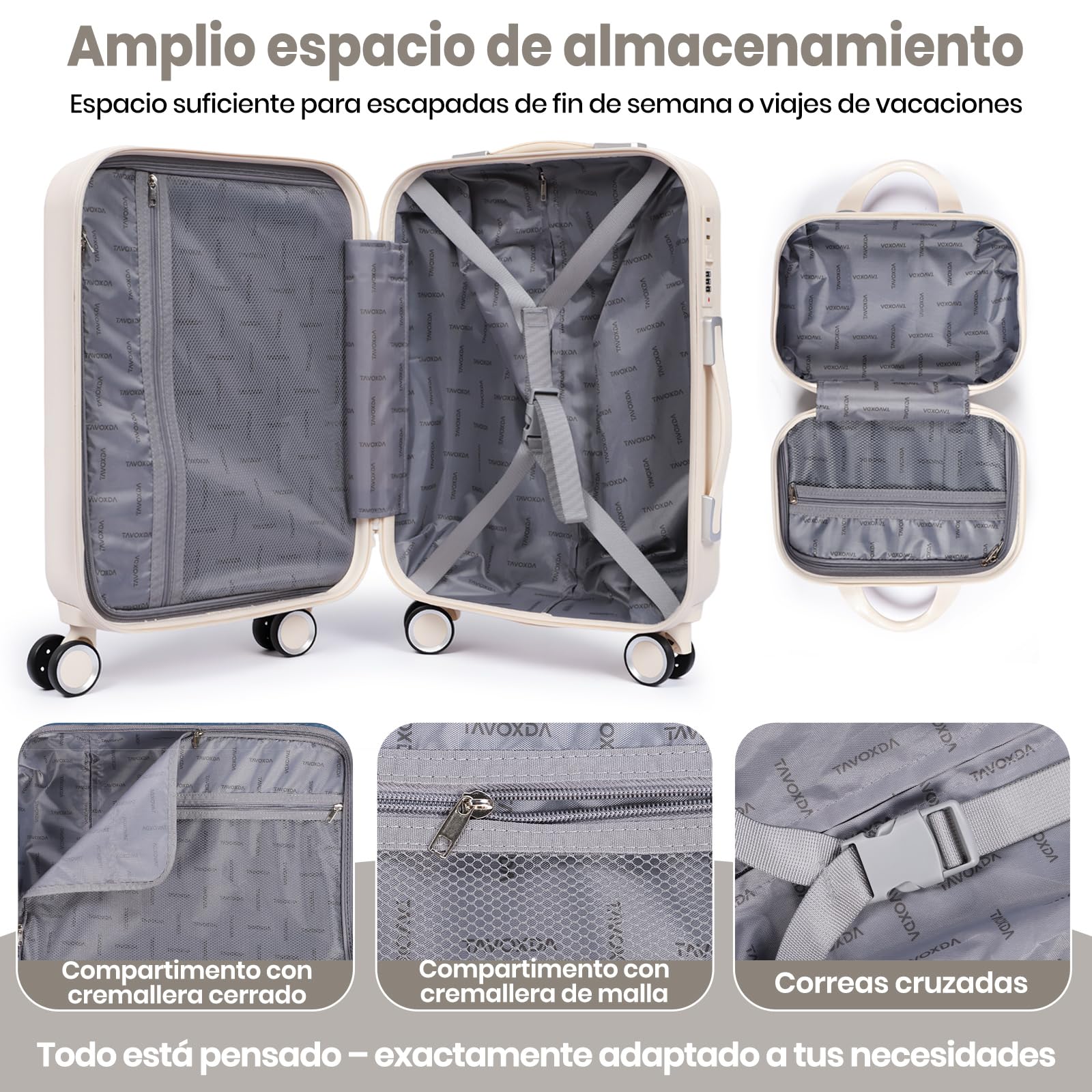 Juego de maletas con estuche de belleza, ligero ABS + PC, maleta de viaje rígida con ruedas giratorias, White, 4 Piece Set, Lado rígido moderno