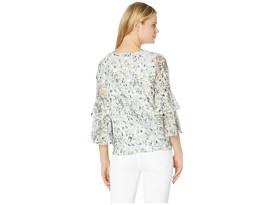 

Tribal Printed Lace Ruffle Sleeve Top (Light Mint) Women's T Shirt, Green
