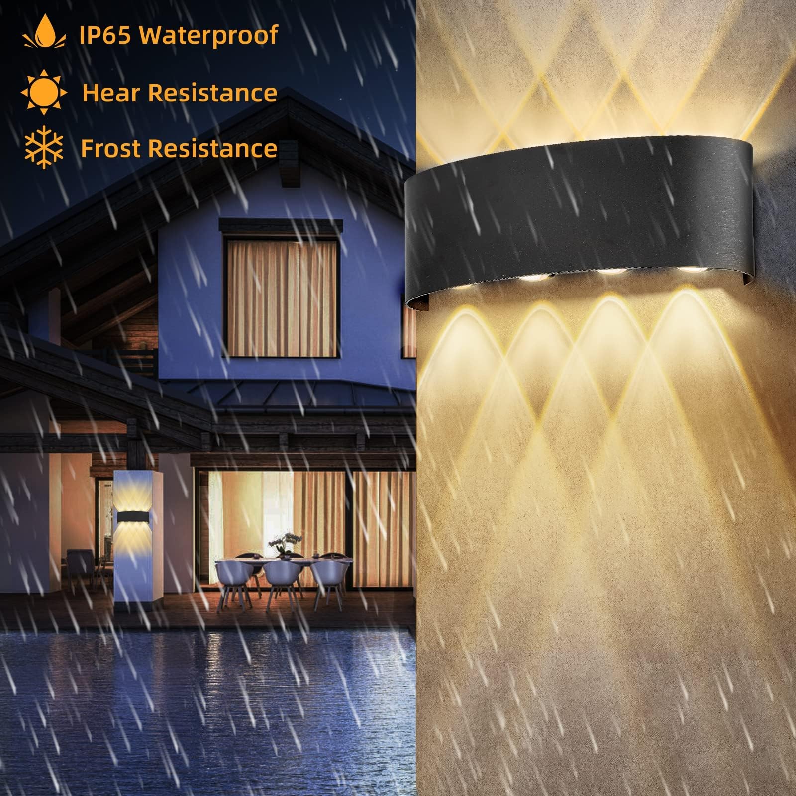 Lureshine 2 Stück Wandleuchte Innen, 22x8x5cm Up an Down Wandlampe, Aluminium-Druckguss Aussen 8w Schwarz IP 65 LED 3000K Warmweiß, für Wohnzimmer Schlafzimmer, Flur, Balkon, Treppenhaus