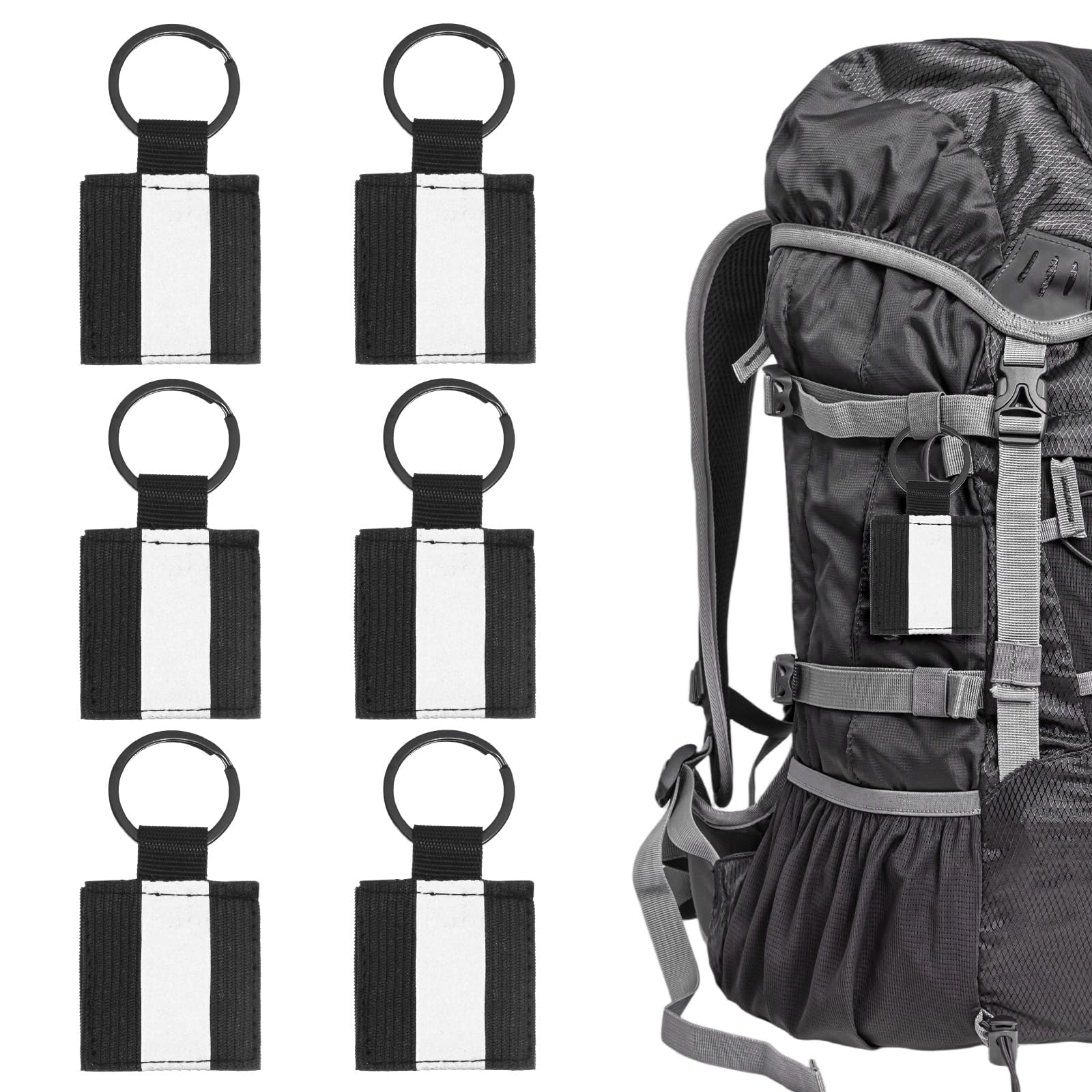 TIXIPEM Safety Reflector Pendants [6PCS] - Fabric Reflective Safety Keychain Gear Use for Backpack & Running & Cycling - [Black-2.8IN/7CM] Double-Sided Reflective Tags