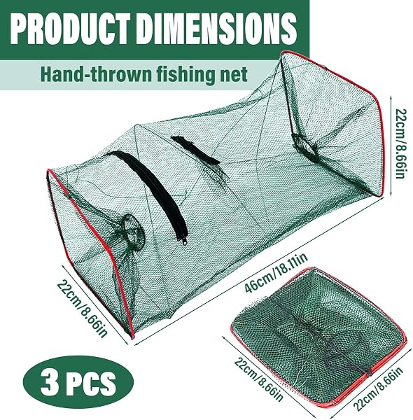 Lot de 3 Nasse a Poisson Rectangulaires Piège à Poisson Pliable Piège à Poissons Pliable Multifonctions Pièges à Poissons pour Crevettes Homards Crabes - 2