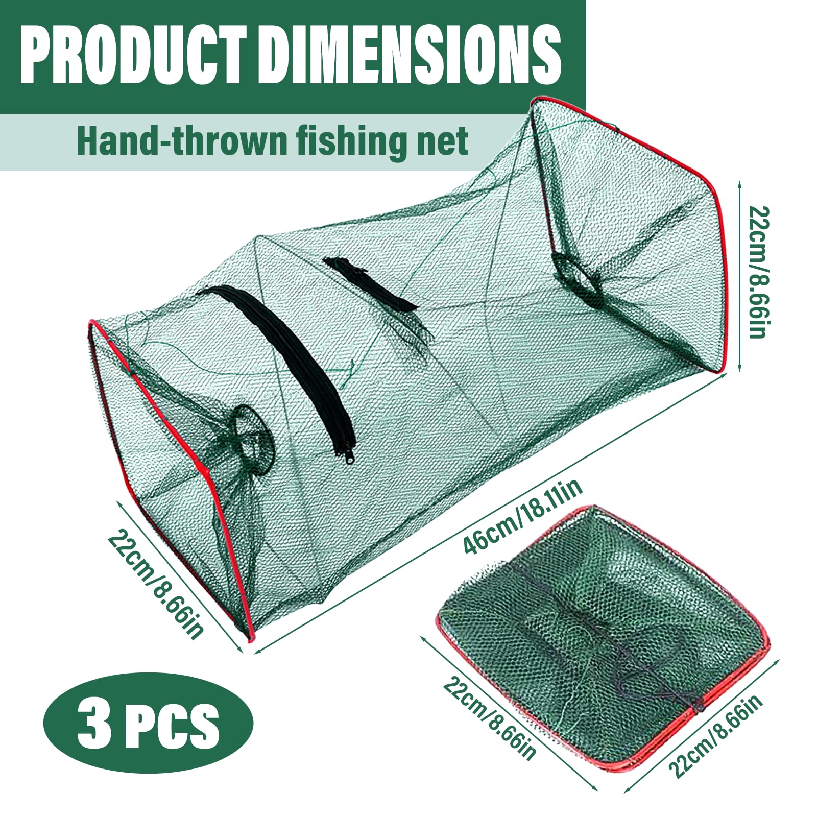 Lot de 3 Nasse a Poisson Rectangulaires Piège à Poisson Pliable Piège à Poissons Pliable Multifonctions Pièges à Poissons pour Crevettes Homards Crabes