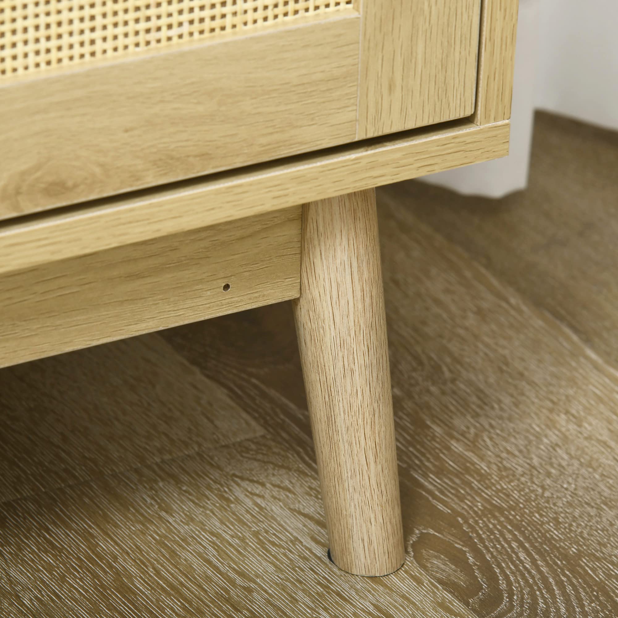 HOMCOM Aparador de Cocina con 3 Puertas de Ratán 120x40x97 cm Natural | Estilo Boho, Mueble Buffet Auxiliar, Estantes Ajustables, Patas de Madera, para Salón Comedor