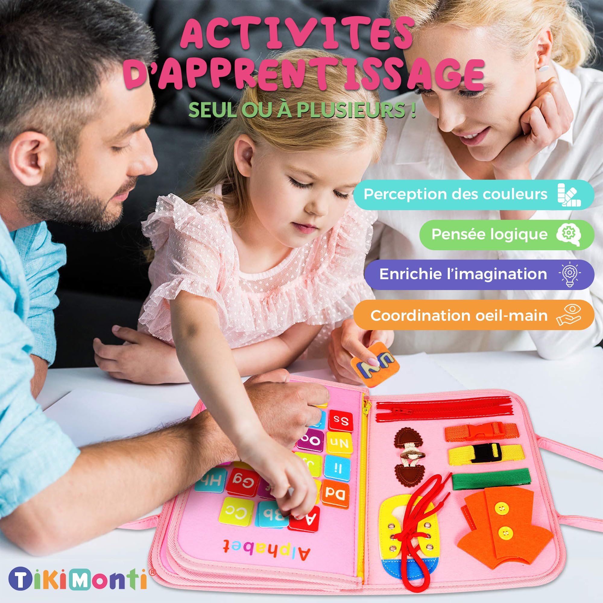 POWZOO Busy Board Montessori,Jouet Cadeau 9 En 1,Planche D'Activités