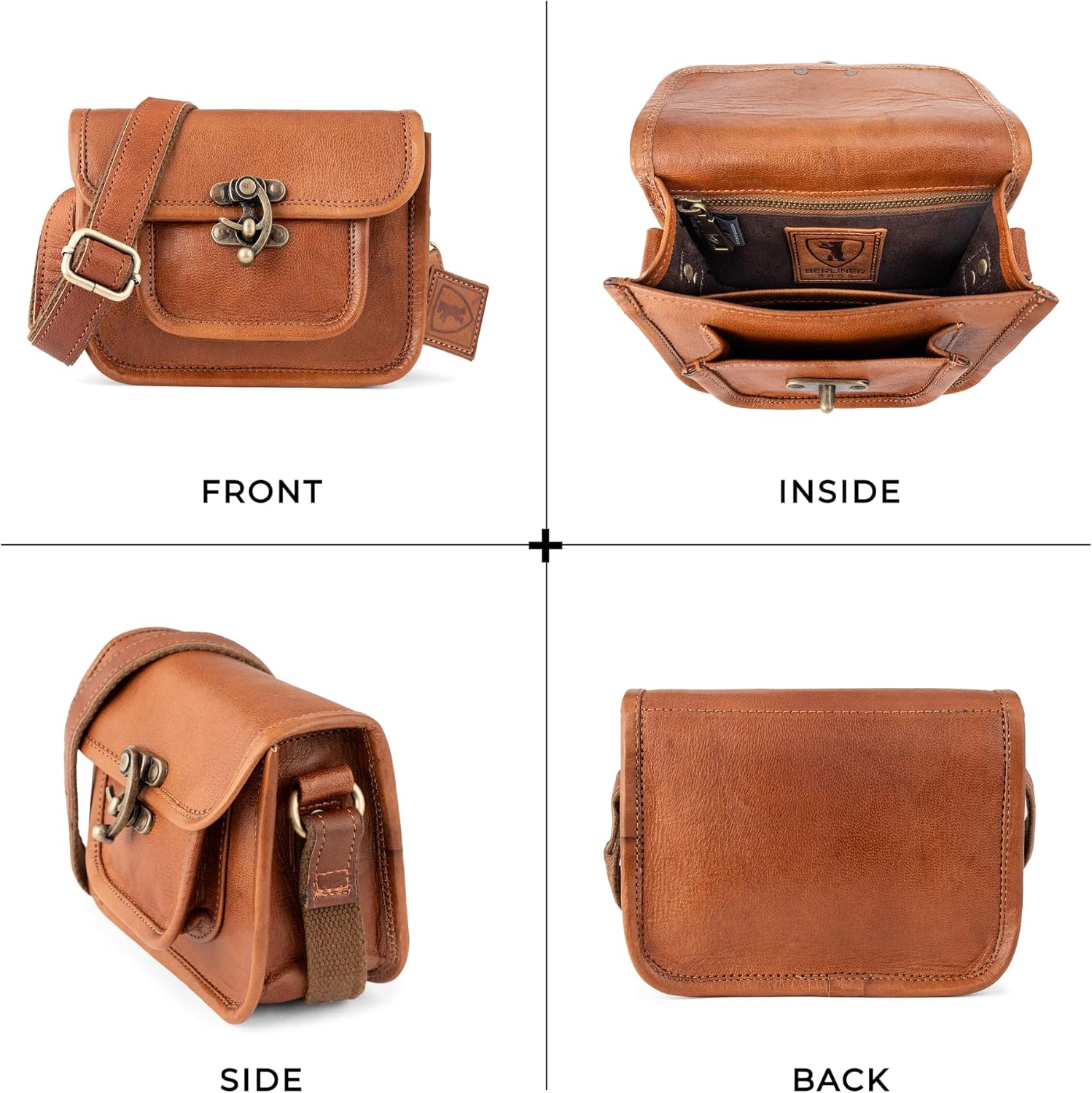 BERLINER BAGS Vintage Genuine Leather Shoulder Bag Helena, Small Crossbody Bag, Handbag for Women - Brown - Image 6