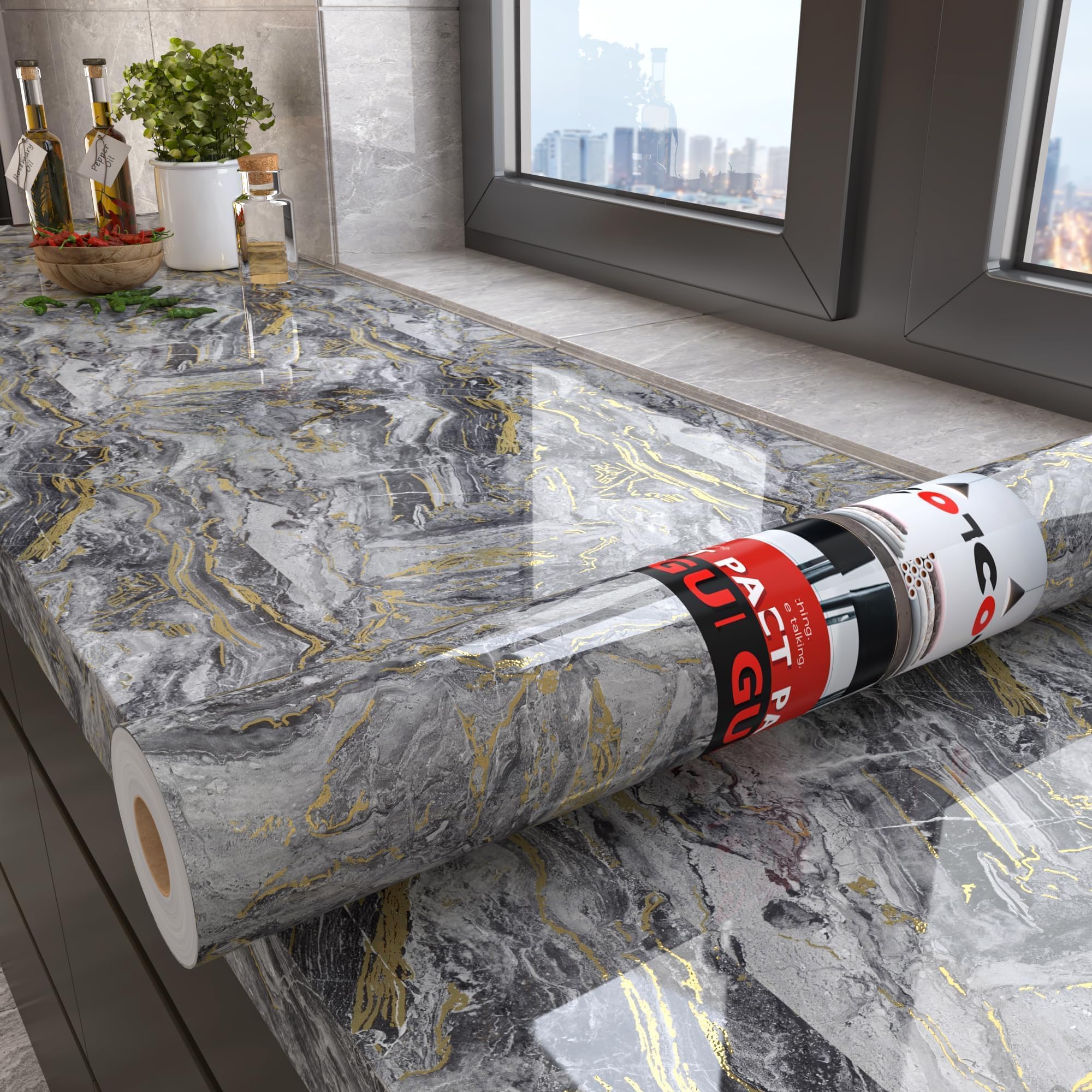 Decotalk Gray and Gold Marble Contact Paper for Countertops Waterproof 60X300cm Grey Gold Marble Countertop Contact Paper Peel and Stick Countertops Vinyl Wrap Grey Marbles Vinyl Wrap Renter Friendly