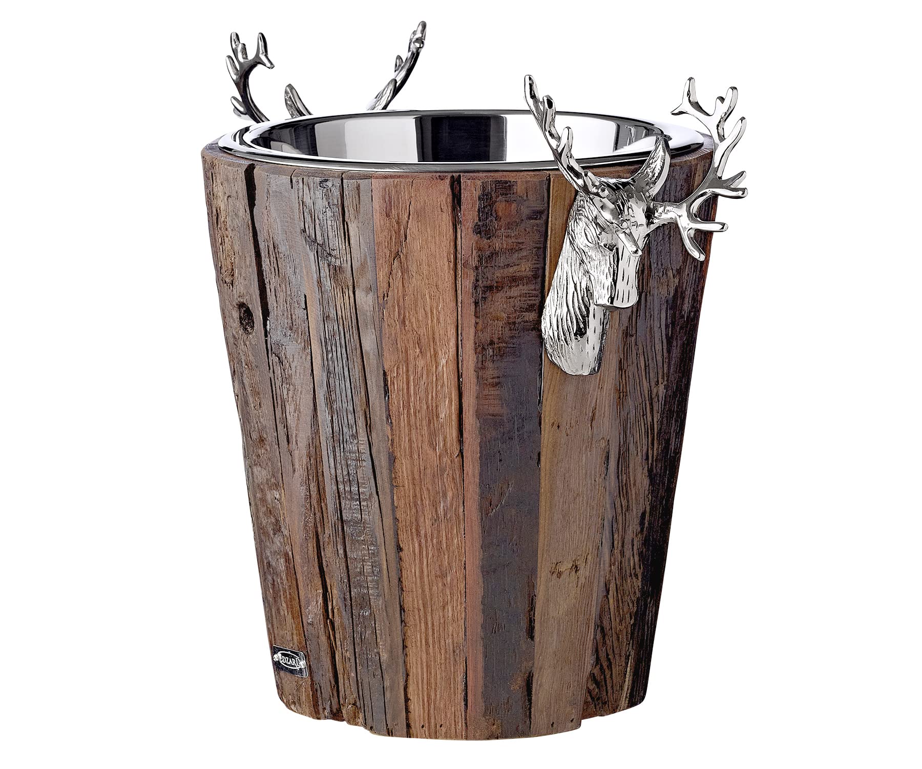 EDZARD Enfriador de Botellas Milwaukee, Altura 29 cm, Madera, con inserción de Acero Inoxidable, Asas con diseño de Cabeza de Ciervo, Enfriador de champán, Enfriador de Vino