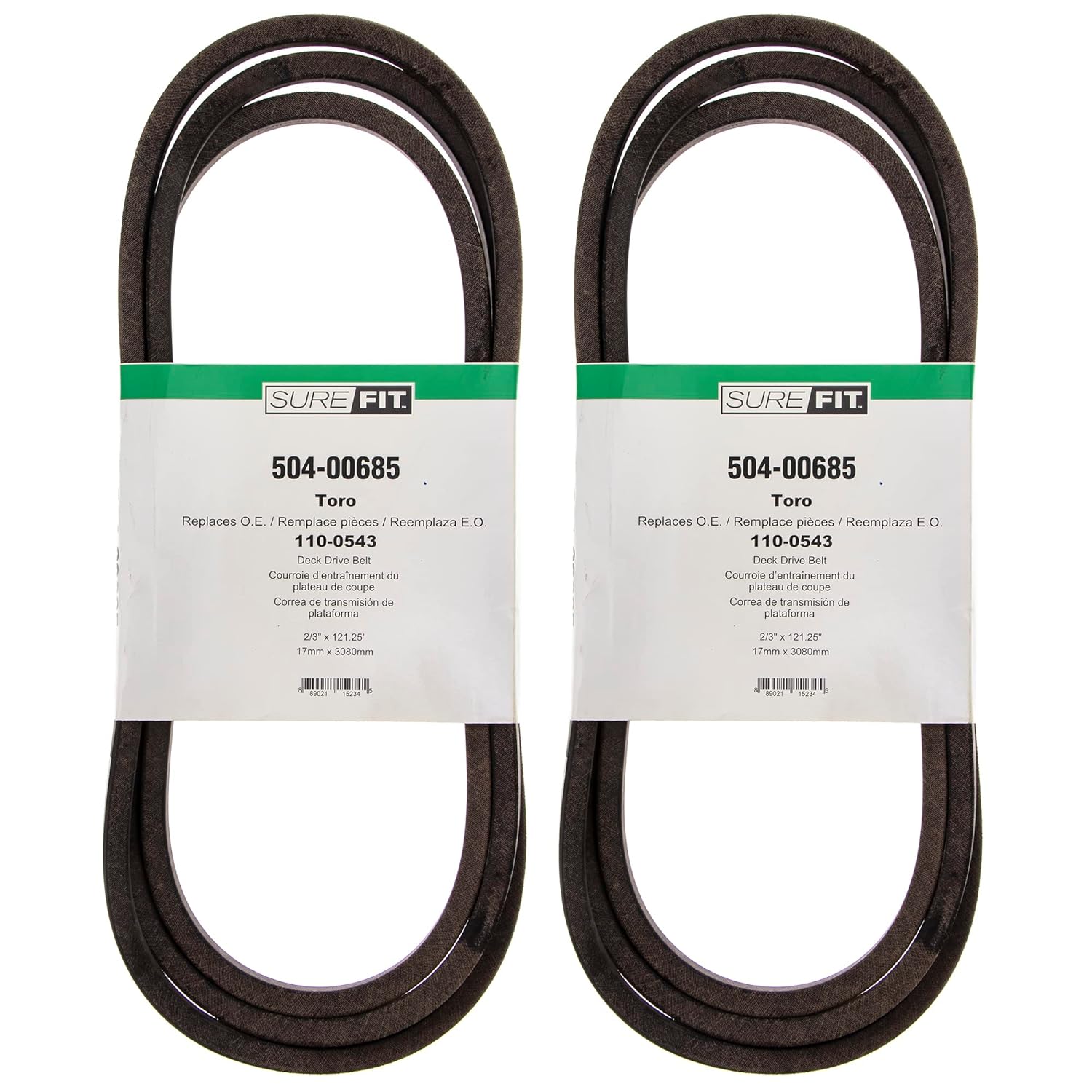 SureFit Deck Drive Belts Replacement for Toro 110-0543 48" Fixed Deck Commercial Walk-Behind Lawn Mowers 2 Pack