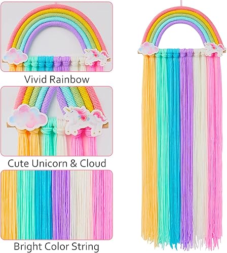 Miniatura 5 de FIOBEE Organizador de lazos para el pelo de arco iris, clips de unicornio, soporte para diadema de unicornio para colgar en la pared, decoración del