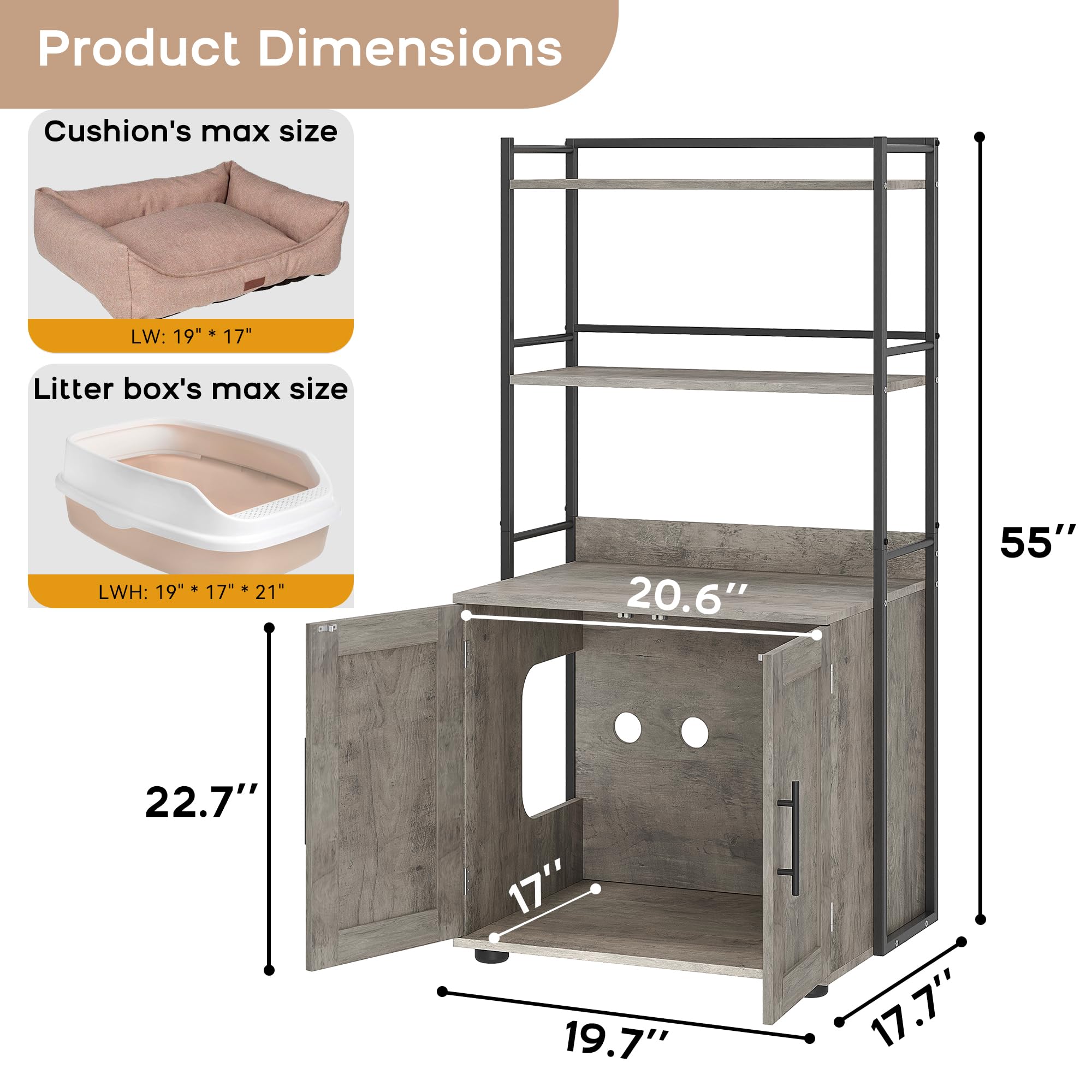 Cat Litter Box Enclosure with Shelf Storage - Versatile Cat Furniture, Enclosed Cat, Enhanced Privacy, Reduced Odor, Indoor Cat Cabinet, Grey - image 2