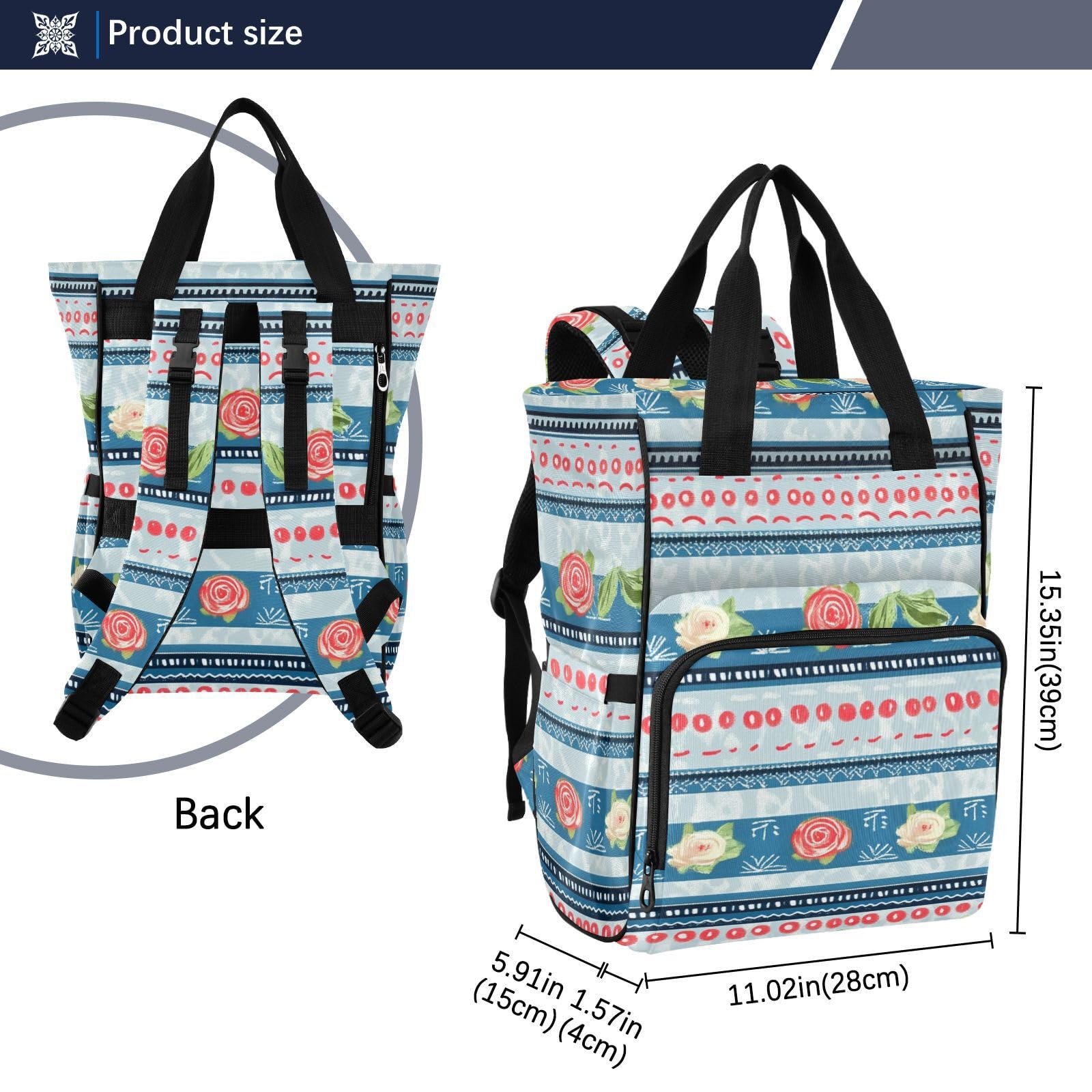 Baby Essentials torba na pieluchy retro róże krata niebieska