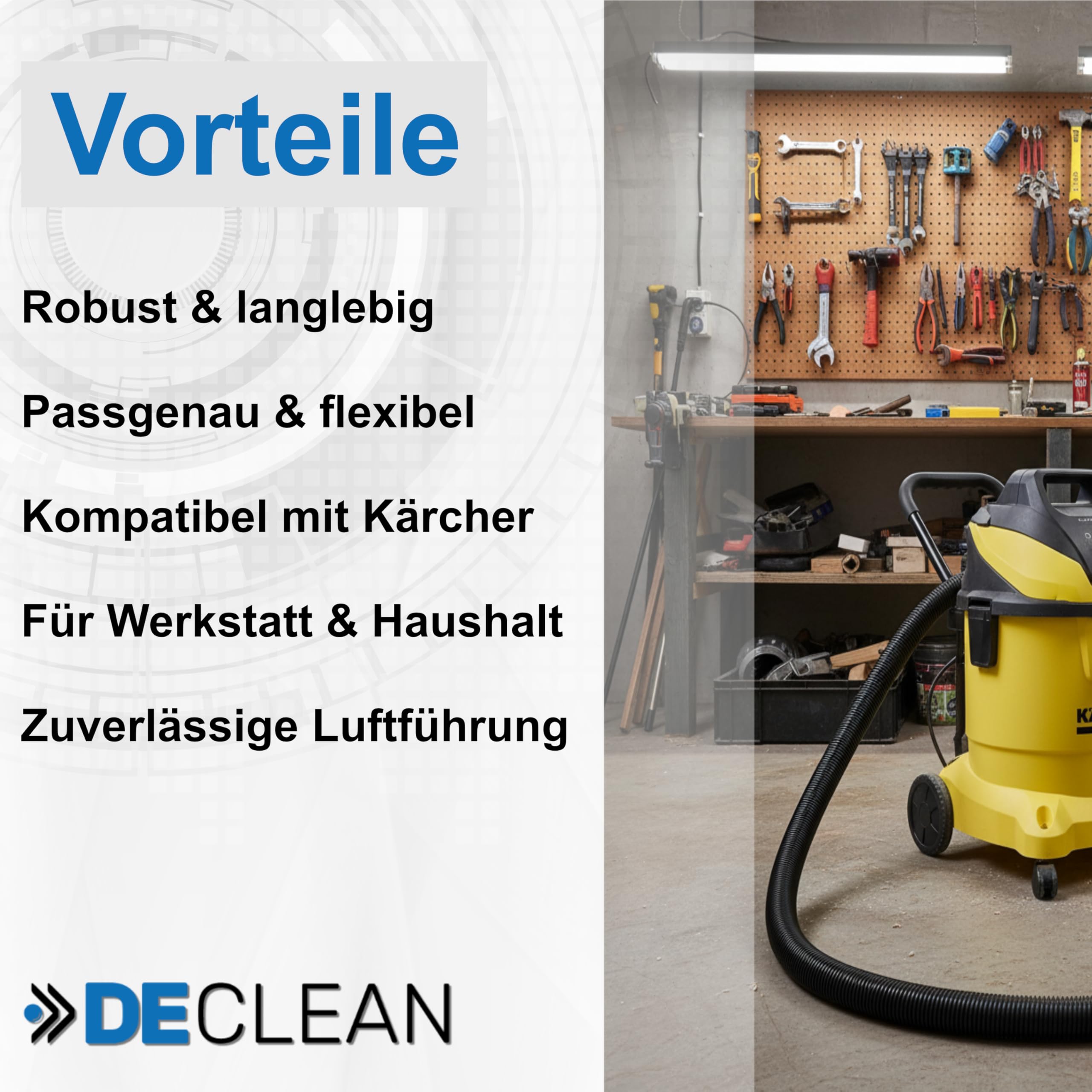 8 m Saugschlauch kompatibel mit Kärcher NT 14/1 NT 25/1 NT 27/1 NT 35/1 | DeClean passend für Kärcher NT 40/1 NT 45/1 NT 48/1 NT 55/1 NT 65/2 NT 301 NT 351 NT 360 NT 361 362 501 551 Staubsauger