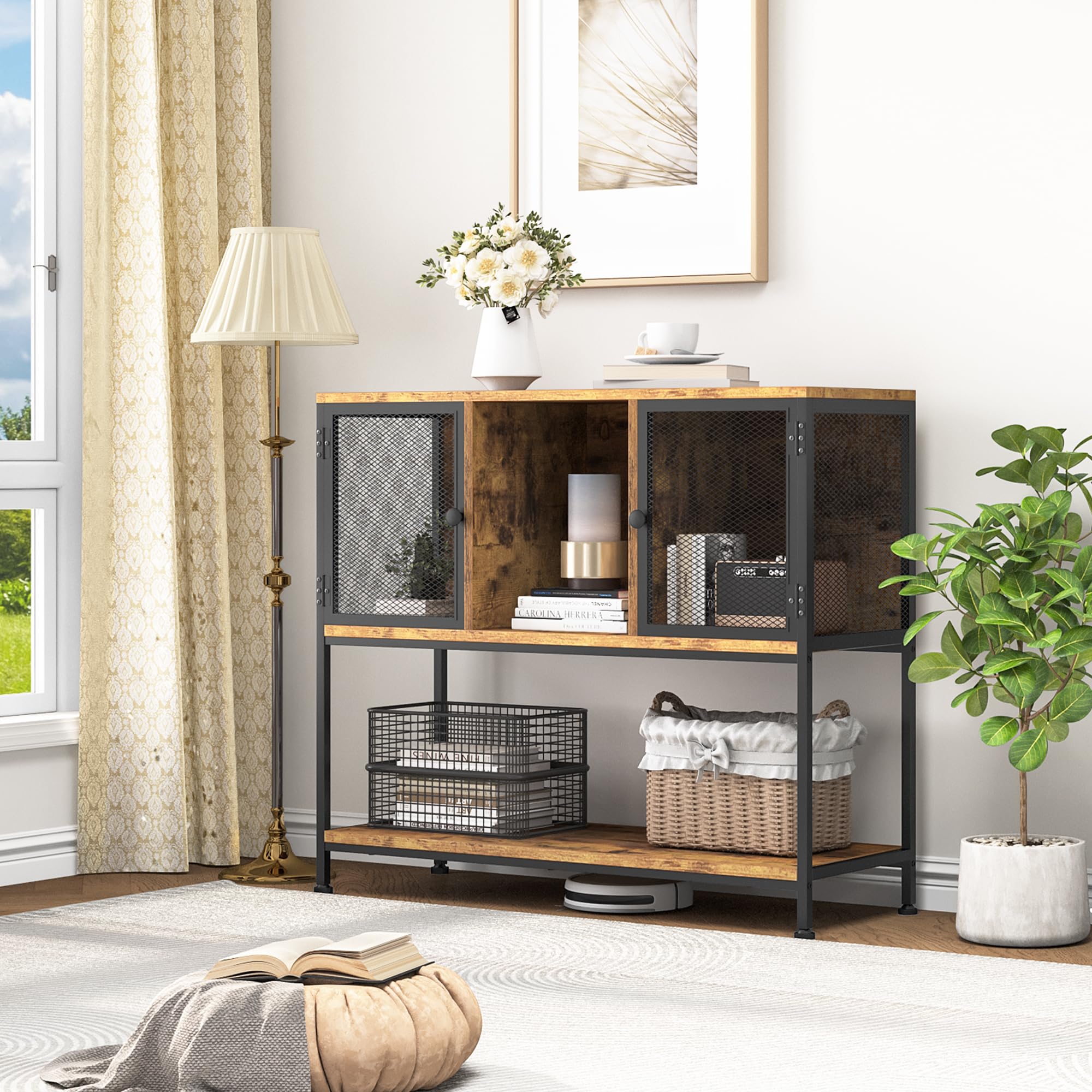 YITAHOME Gabinetes de Cocina con Soporte para Vino, aparador de Almacenamiento, gabinete de Vino Buffet, aparadores para Sala de Estar, armarios de Comedor, aparadores con 2 Puertas 100 x 85 x 35 cm