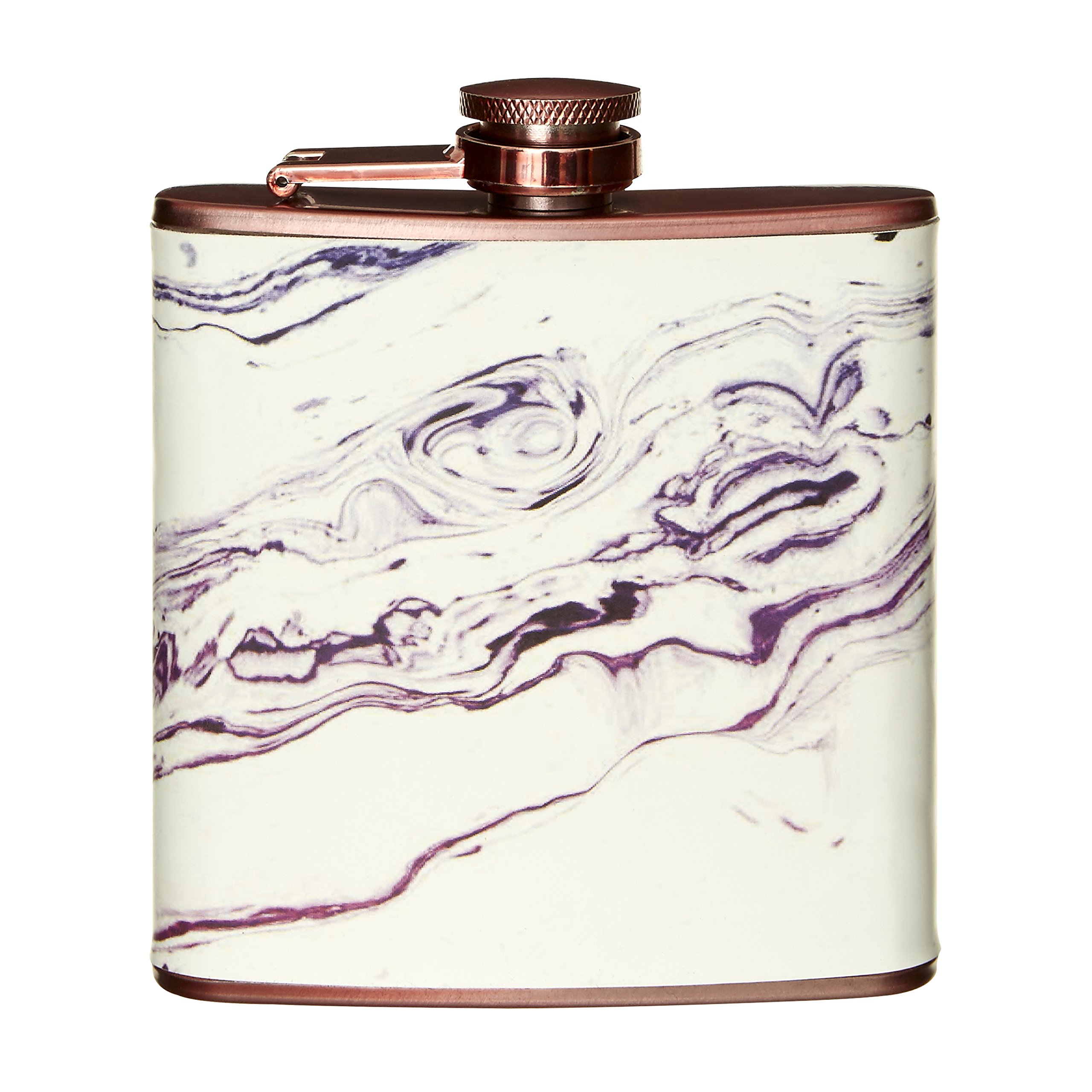 Premier Housewares Marble Effect Rose Gold Hip Flask - 5oz Stainless Steel - Screw Cap