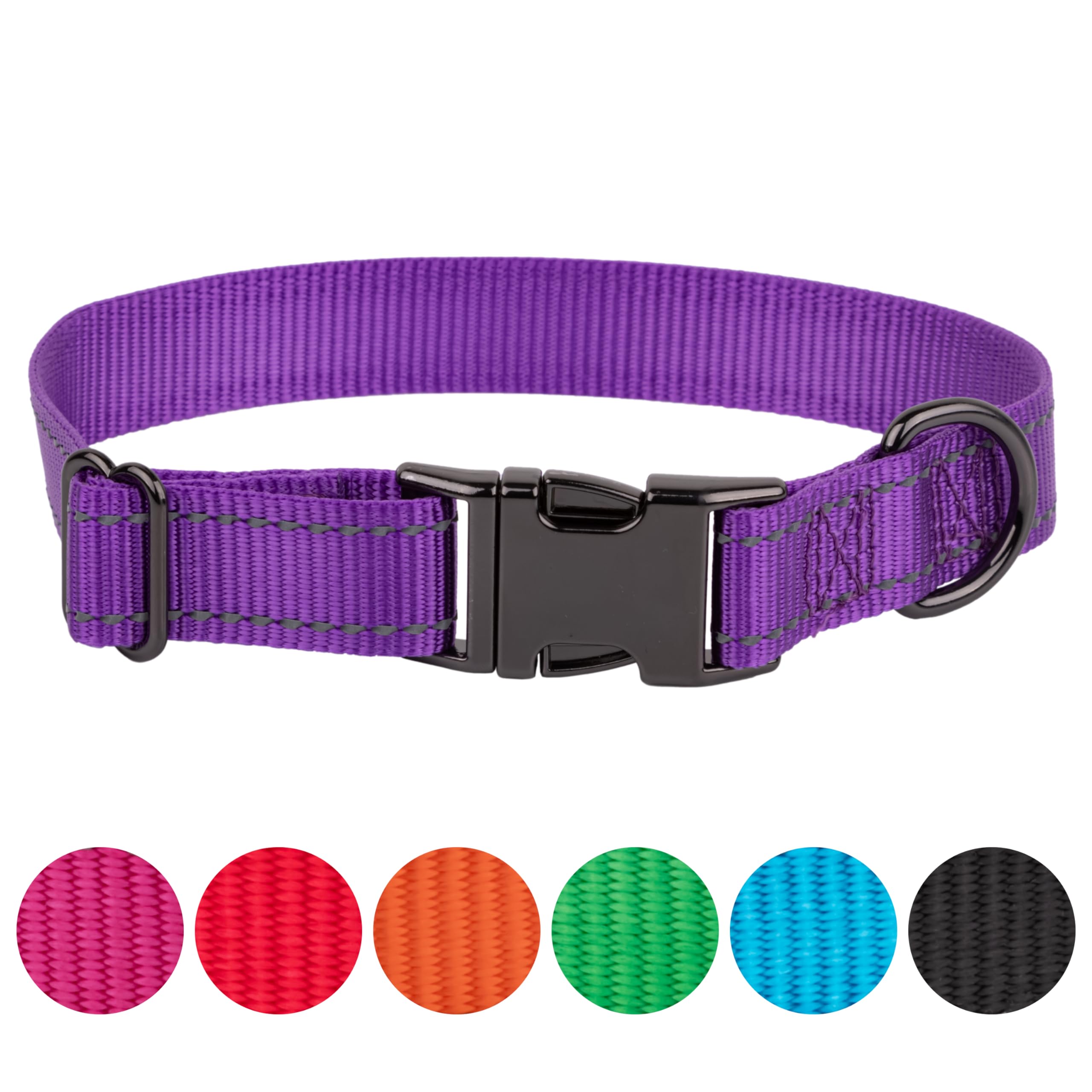 Collar Reflectante de Nylon de Perro Ajustable con Hebilla Metálica, Collar para Perros Grandes, Perro Mediano, Pequeño, Collares para Cachorros (XS, Lila)