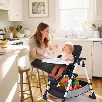 TODEFULL 3 in 1 Baby High Chair, Infant High Chairs for Babies and Toddlers | Folding Toddler Feeding Chair 6 Height & 4 Recline Adjustable, 2 Built-in Wheels, Removable Double Tray, Large Storage Basket