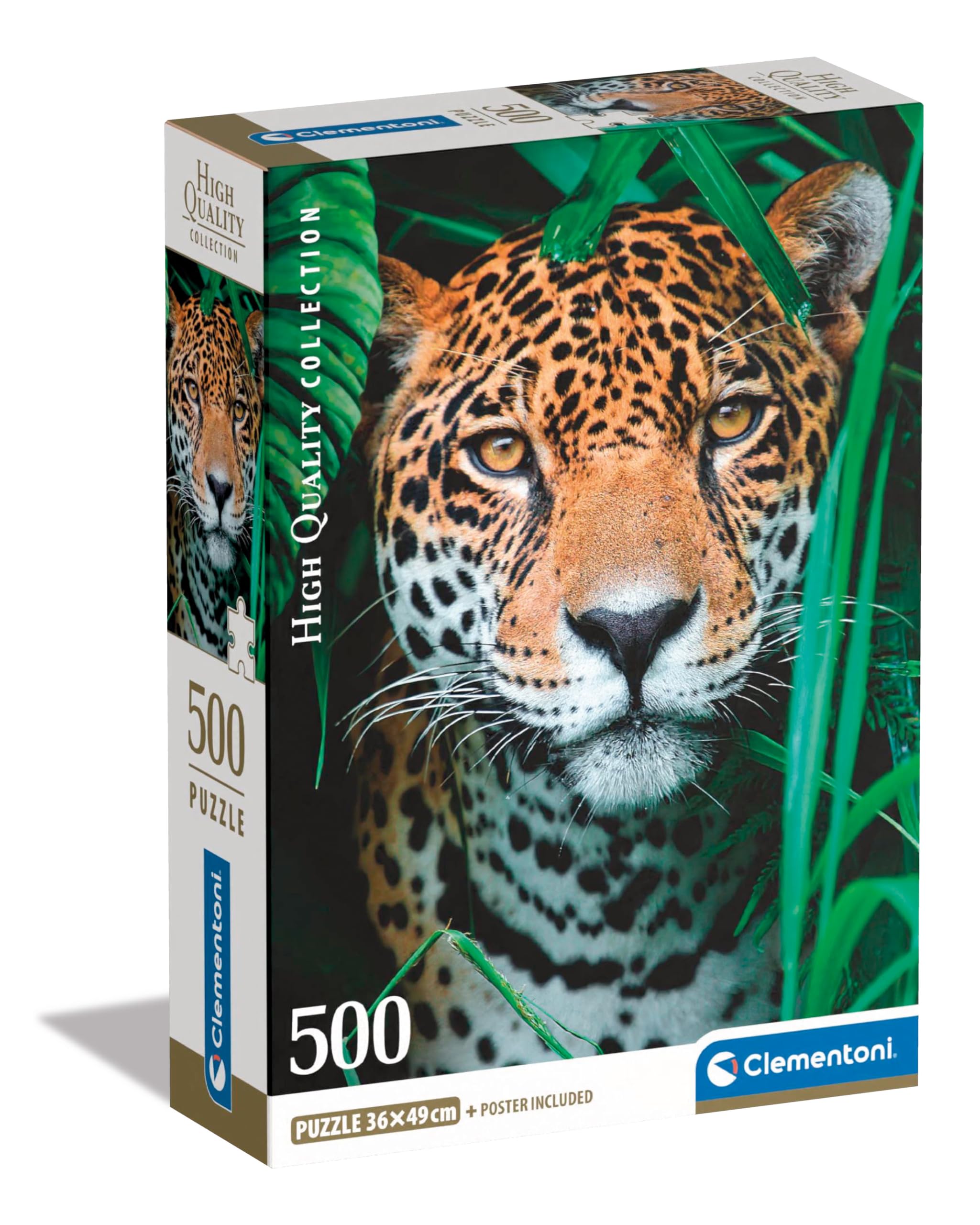 Clementoni Jigsaw Puzzle Collection - Jaguar In The Jungle 500 Pieces - Poster Included, Puzzle For Adults 14-99 Years, Gift For Men/Women, Animals, Made In Italy, 35541
