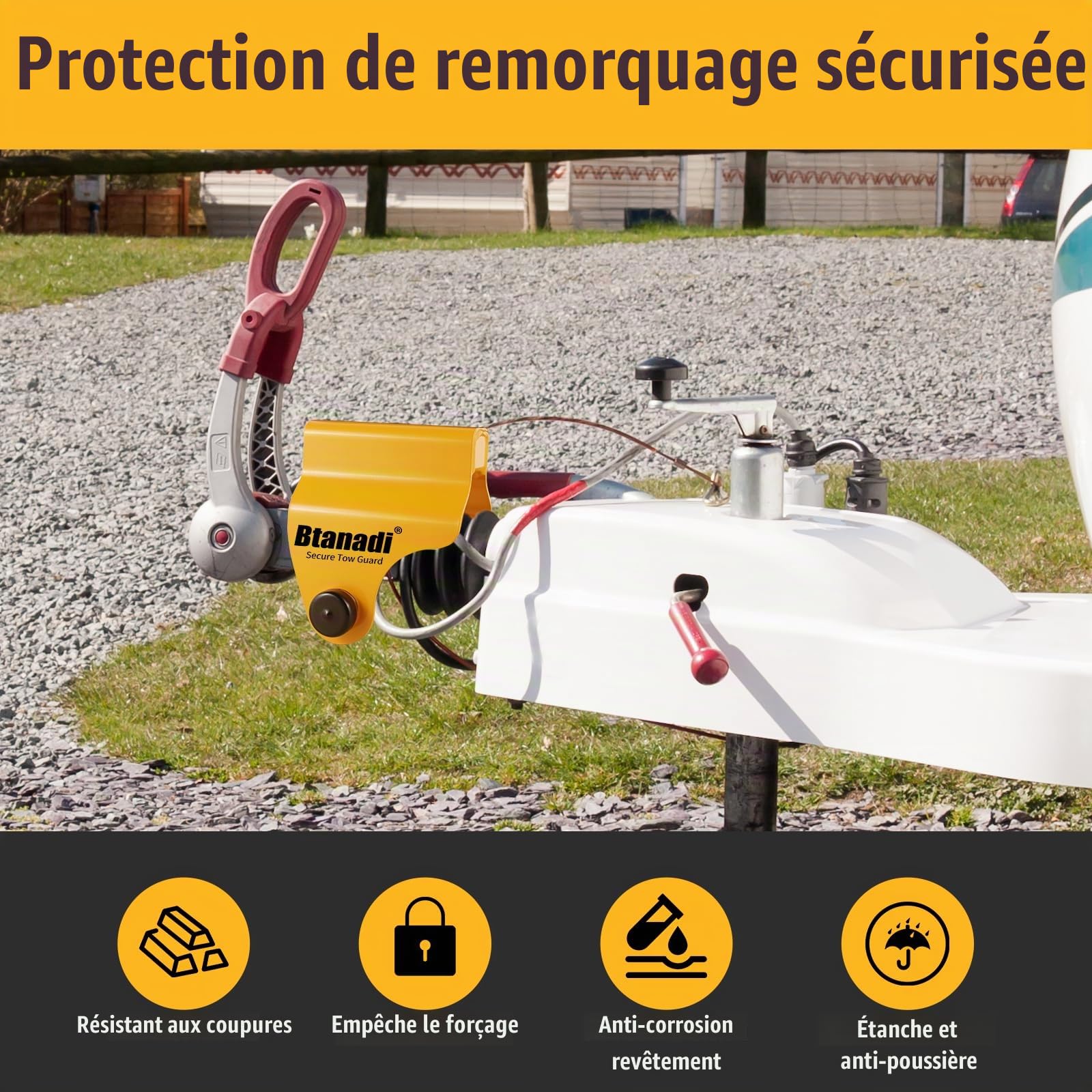 Verrou de caravane – Verrou de remorque anti-vol robuste pour têtes d'attelage ALKO AK130, AK160, AKS1300, AKS2004, AKS3004 – Dispositif de couplage sécurisé