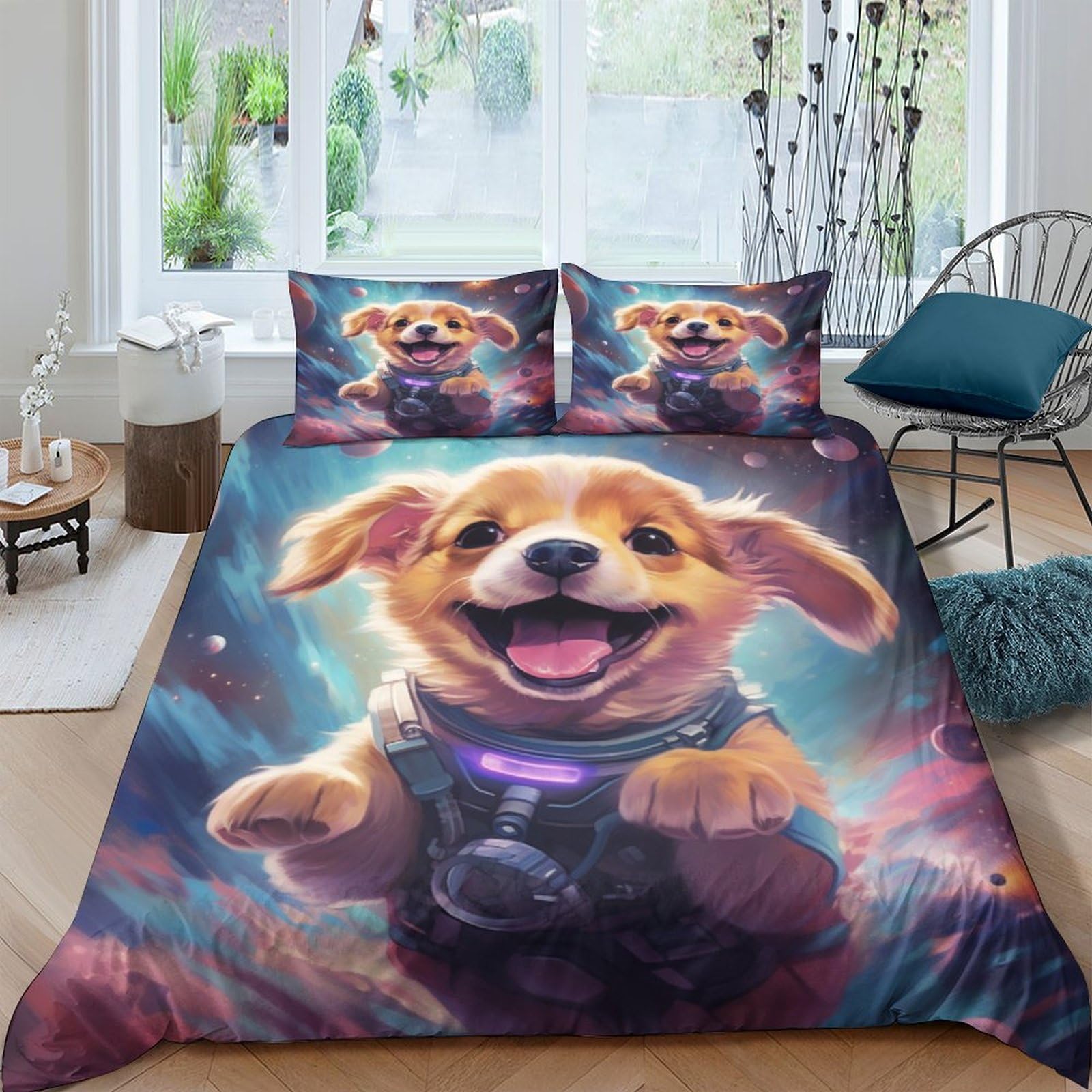 Parure de lit puppy in space avec housse de couette 3D 220x240cm