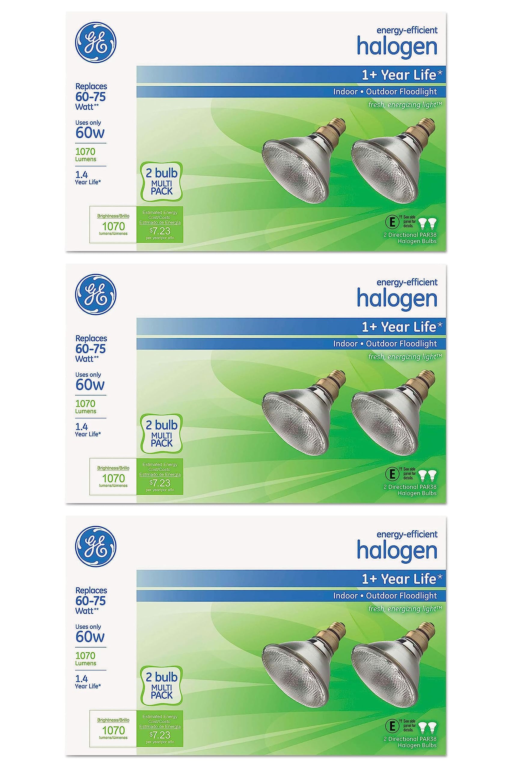 GE66280 Energy-Efficient Halogen 60 Watt Par38 Floodlight (‎6 Count (Pack of 1)), White