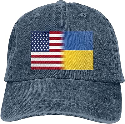 United States and Ukrainian Flag Unisex Adult Baeball Hat Vintage Adjustable Cowboys Cap Low Profile Dad Hat Navy Blue