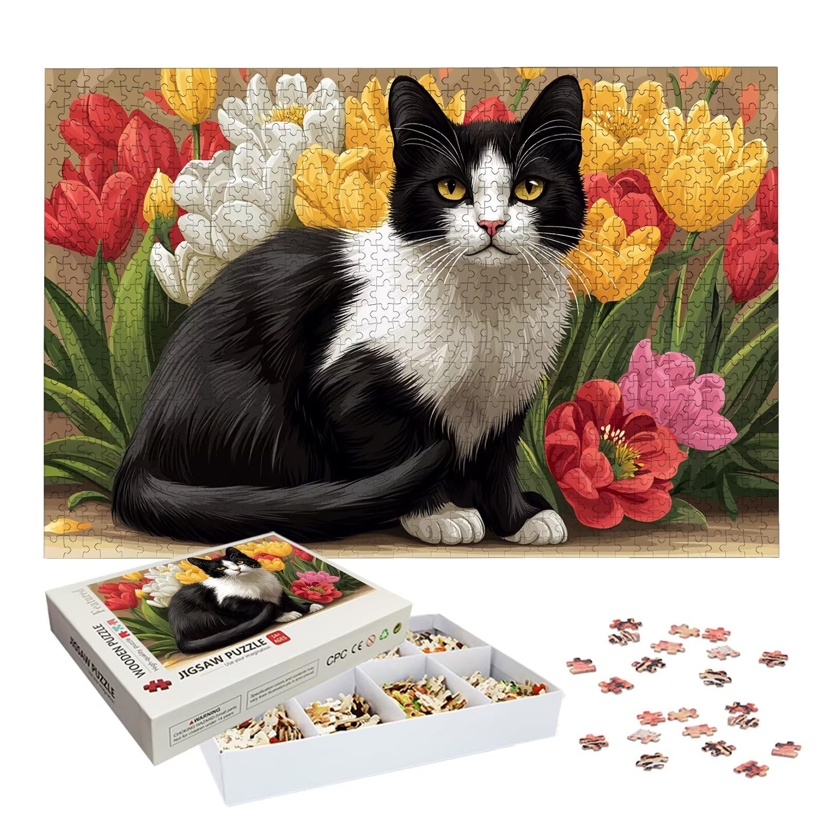 Puzzle 1500 Pièces Chat, Puzzle 1500 Pièces Adultes et Enfants, Puzzles Bois avec Une Boîte d'emballage Exquise, Jeu Éducatif Puzzles Fleur, Decoration Maison, Cadeau Femme, Cadeau Homme, -7707