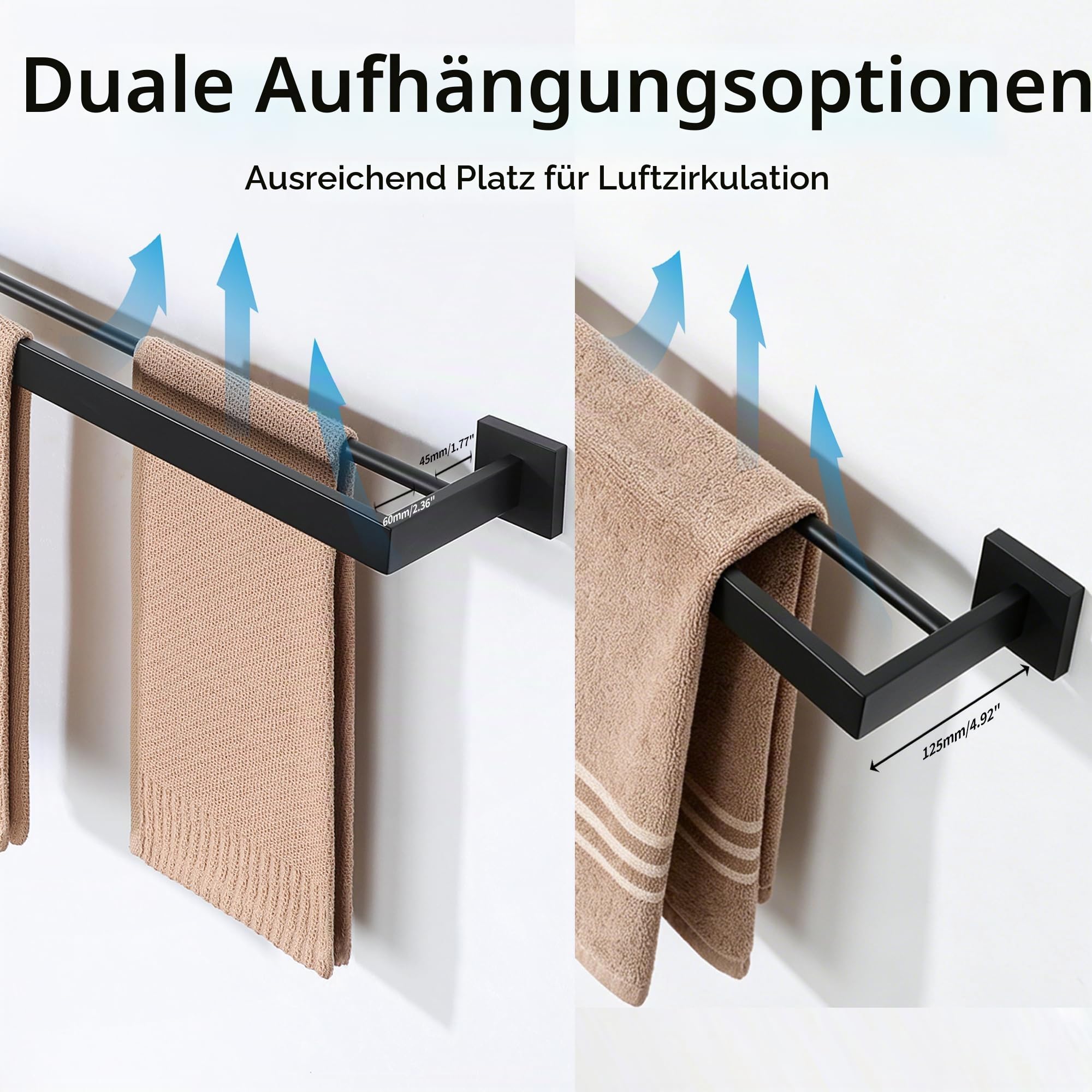 MOOCHE Doppelt Handtuchhalter Schwarz 80CM Handtuchstange SUS304 Edelstahl | Gästehandtuchhalter Bad Wandmontage SUS304 Edelstahl Premium Doppelt Badetuchhalter für Badezimmer und Küche (60CM)