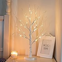 PEIDUO 2FT Birch Tree Lights with 24 Warm White LEDs, Battery-Powered Timer Christmas Tabletop Tree for Home Decor