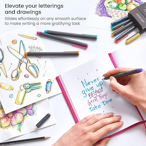 Miniatura 4 de ARTEZA Bolígrafos de punta de fieltro, juego de 12 bolígrafos de caligrafía con punta de pincel brillante para tomar notas, bocetos, sombreado