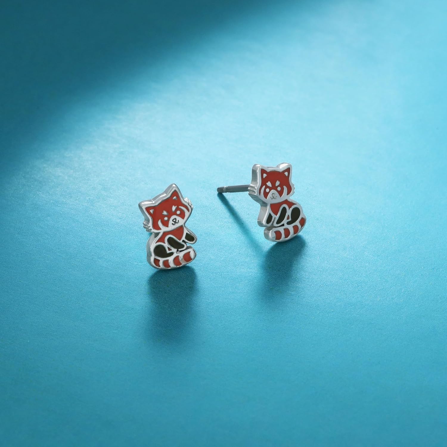 Boma Jewelry Sterling Silver Red Panda Stud Earrings with Hand Painted Enamel