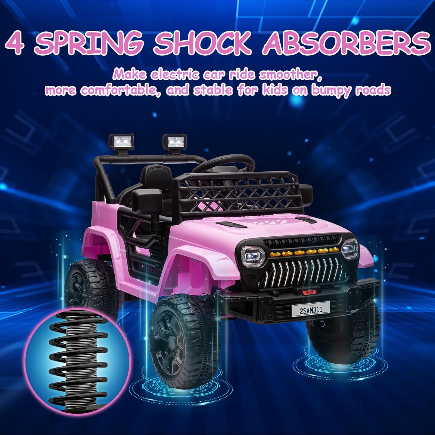 GarveeLife 12V Kids Ride On Truck Electric Vehicle Battery Powered Car Toddlers Ride On Toy for Boys Girls with Remote Control, 4-Wheel Suspension, Battery Display, LED Lights, Music, Pink