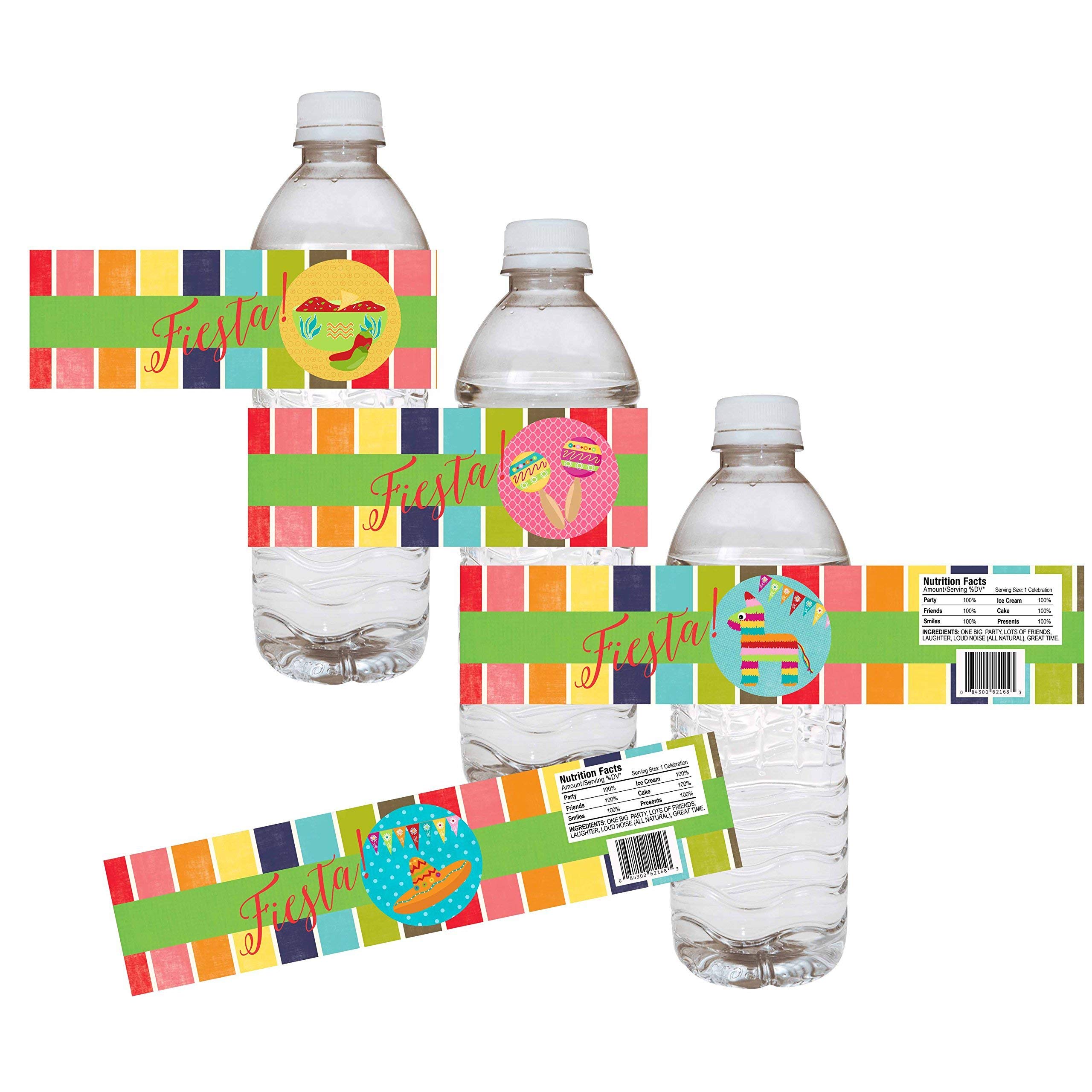Adore By Nat Fiesta Party Water Bottle Labels Cinco de Mayo Festival Drink Beverage Favor Sticker - Set of 12